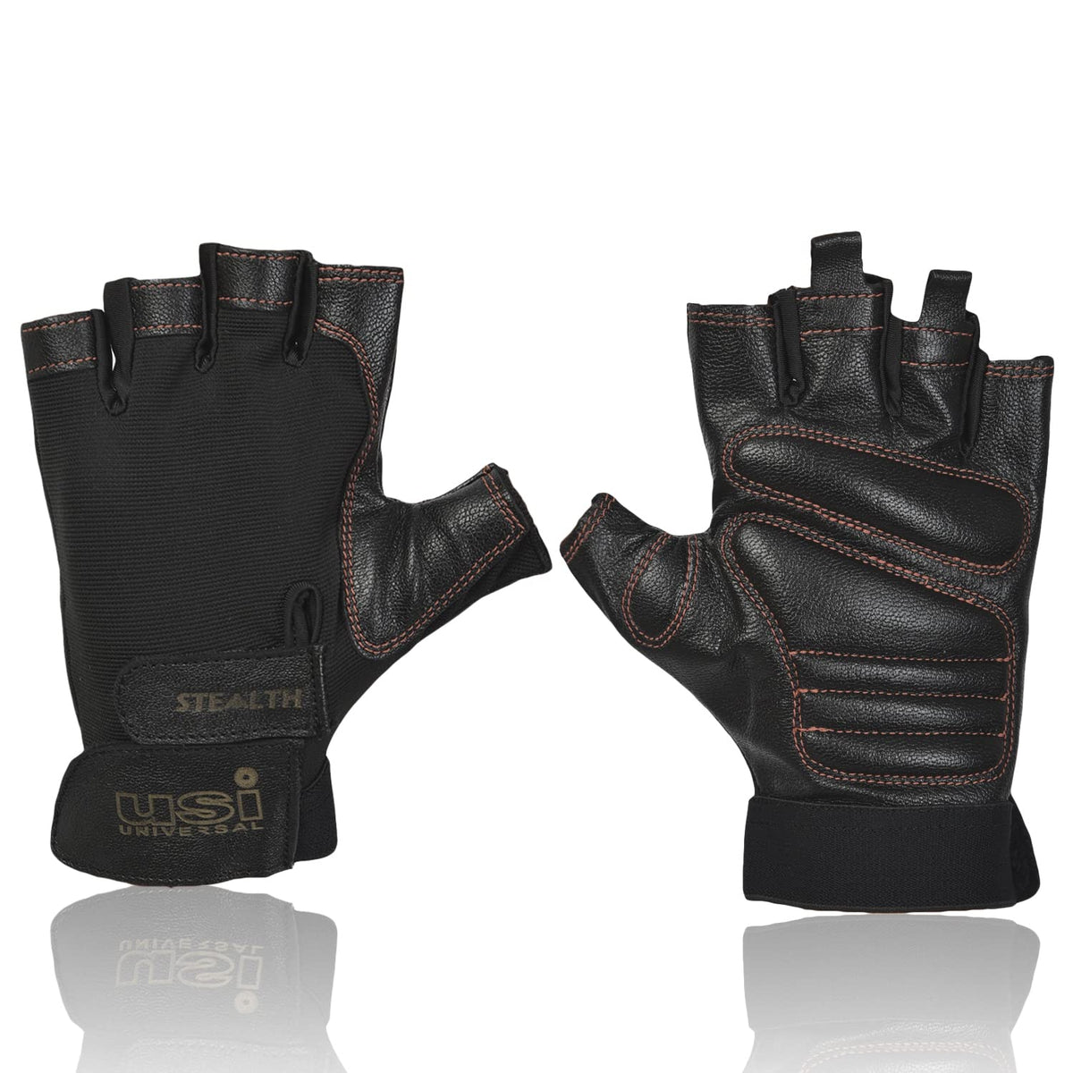 Usi Universal 733St Stealth Fitness Gym Gloves, Workout Powerlifting Gloves, Microfiber, Textured Leather Palm (XLarge, Black)