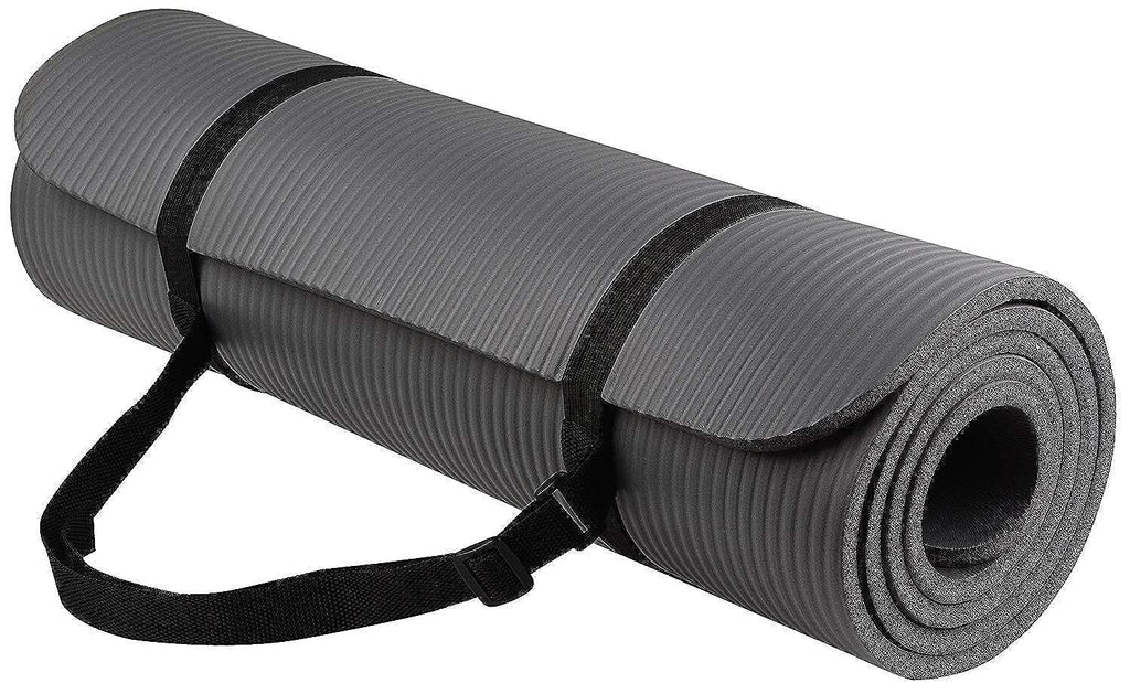 Fitvids All Purpose 1/2-Inch Extra Thick High Density Anti-Tear Exercise Yoga Mat With Carrying Strap, Gray