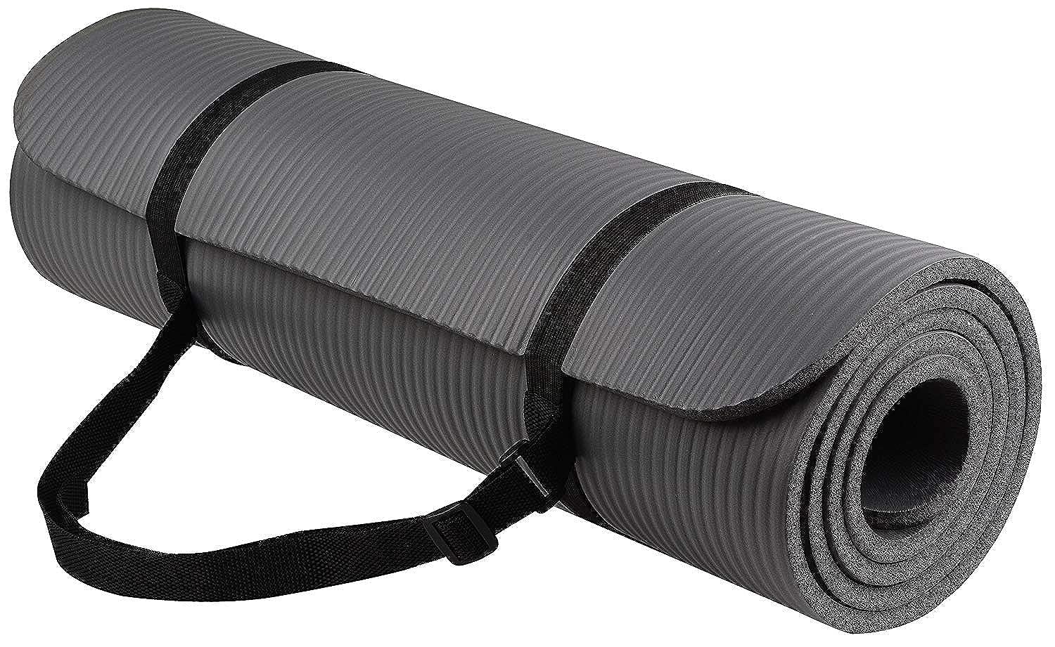 Fitvids All Purpose 1/2-Inch Extra Thick High Density Anti-Tear Exercise Yoga Mat With Carrying Strap, Gray