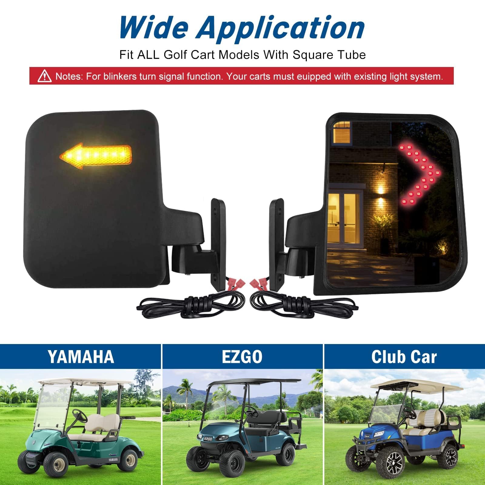 Golf Cart Side Mirrors With Turn Signal Light Golf Cart Rear View Mirrors For Club Car Ezgo Yamaha Side Mirrors Golf Cart