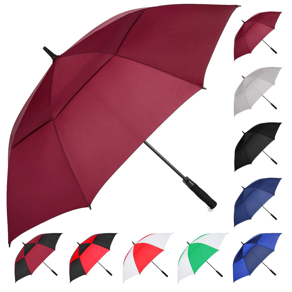Mrtlloa 72 Inch Automatic Open Burgundy Golf Umbrella, Extra Large Oversize Double Canopy Vented Windproof Waterproof Sports Sti