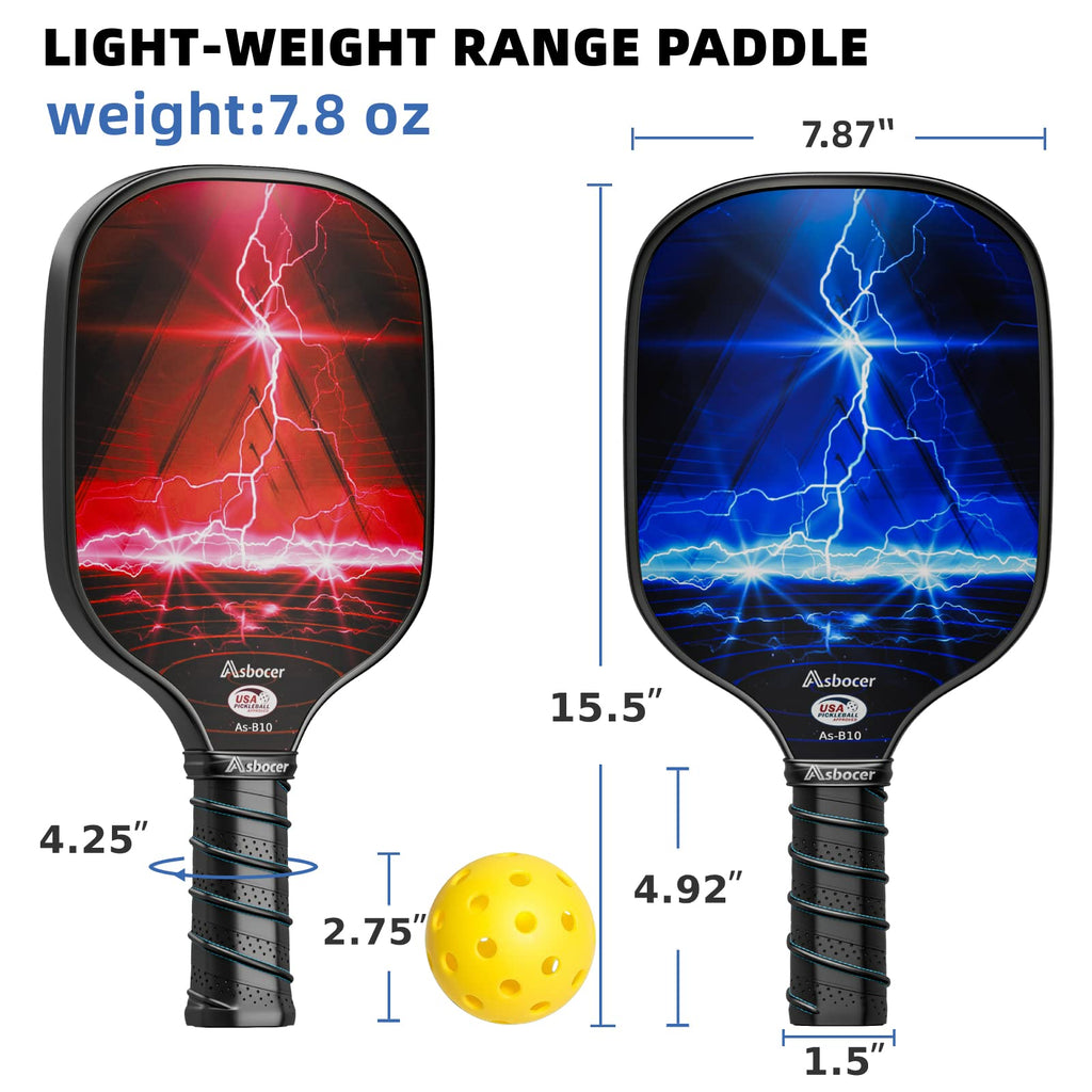 Asbocer Pickleball Paddles, Usapa Approved Pickleball Paddles Set Of 2, Fiberglass Surface Pickleball Set, 4 Pickleball Balls, 2
