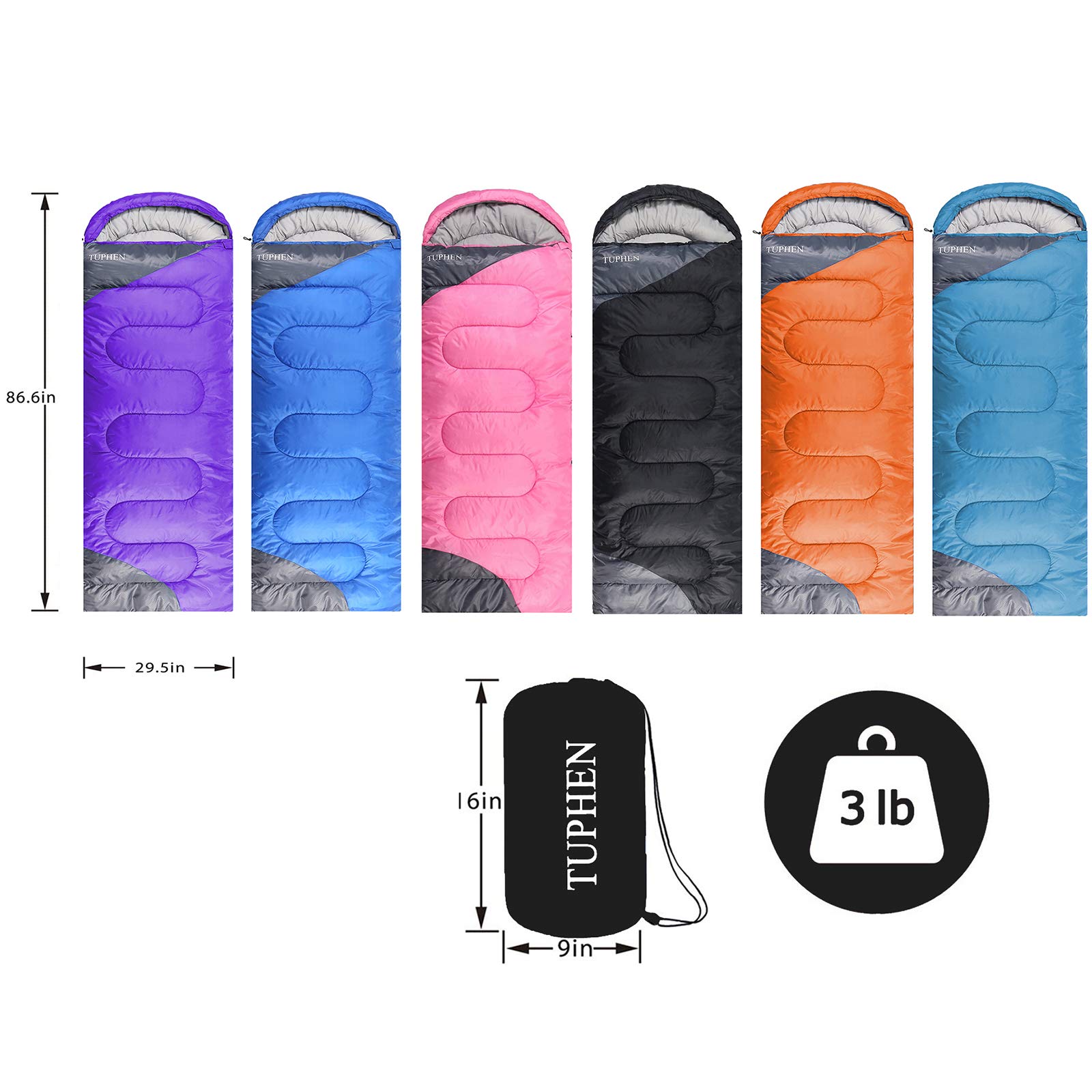 Tuphen- Sleeping Bags For Adults Kids Boys Girls Backpacking Hiking Camping Microfiber Liner, Cold Warm Weather 4 Seasons Winter