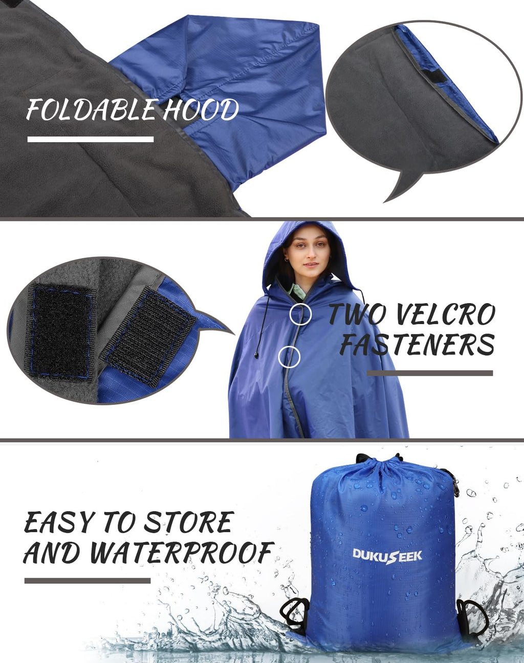 Dukuseek Outdoor Waterproof Stadium Blanket, Xl Large (79 ''X 59 '') Hooded Stadium Blankets With Fleece,Portable,Warm Outside B