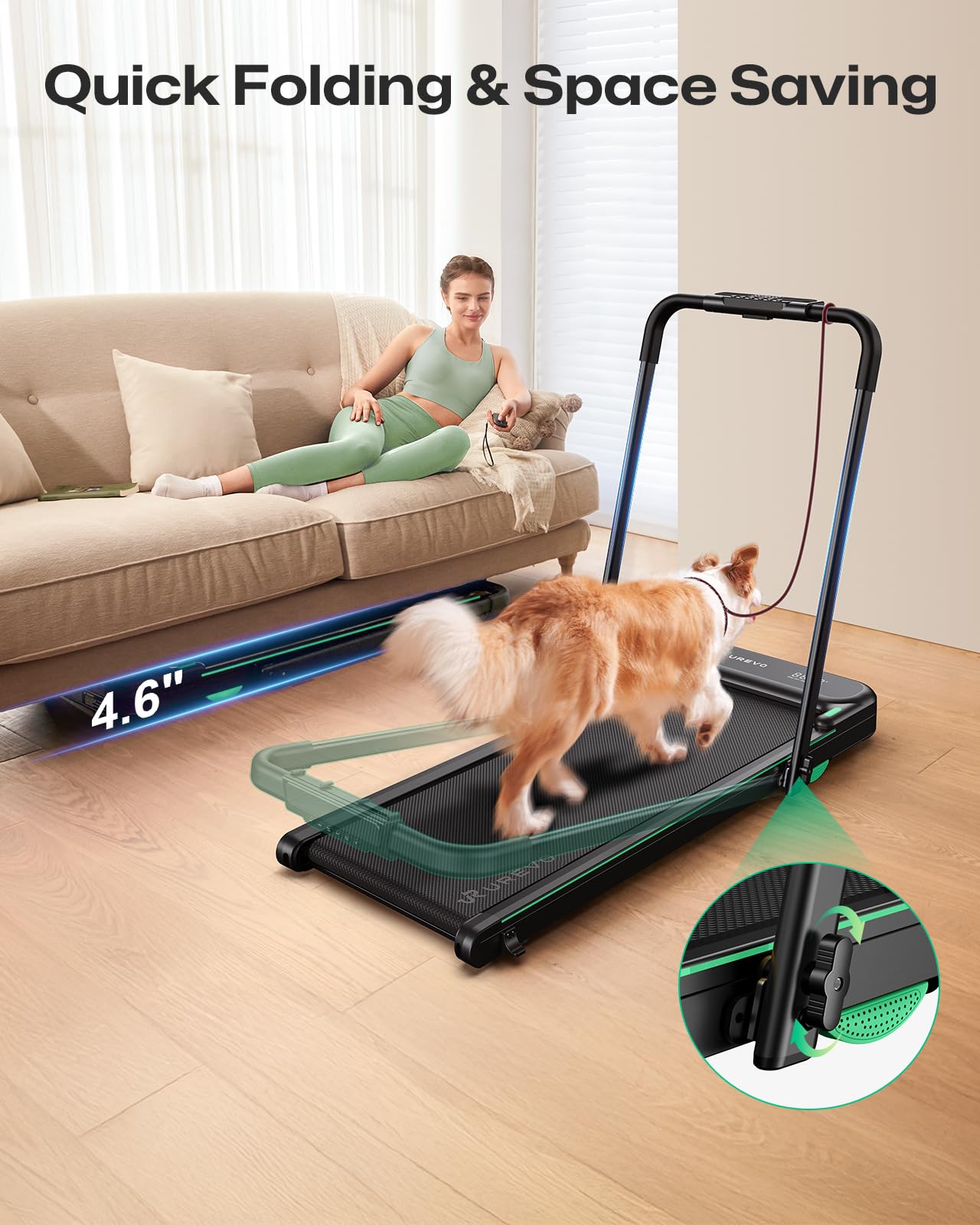 UREVO Strol 2E Smart 2-in-1 Folding Treadmill, Compact Walking Pad with Safety Handle, Plug and Play, Dual LED Display, Workout