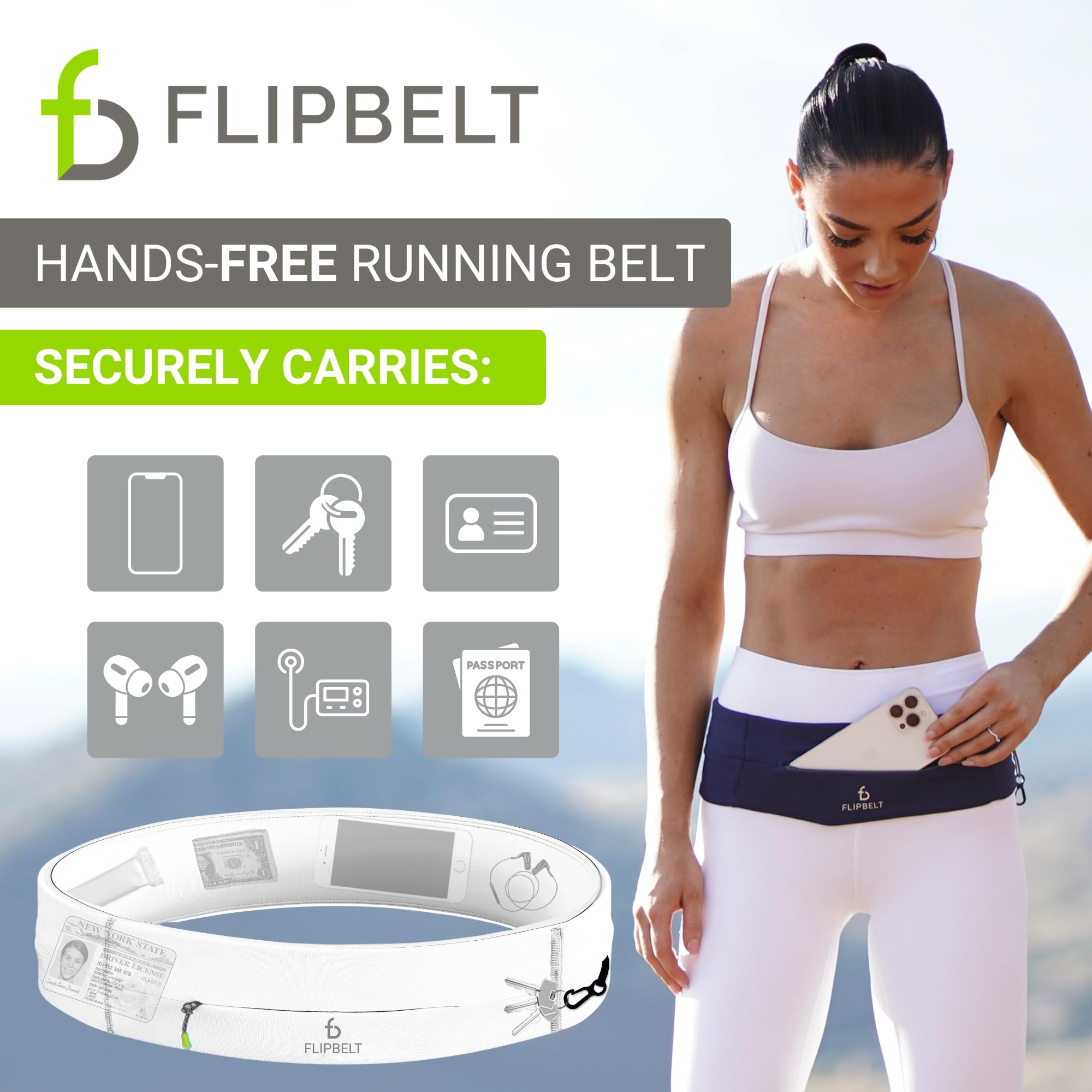 FlipBelt Zipper - White - XL, White, X-Large