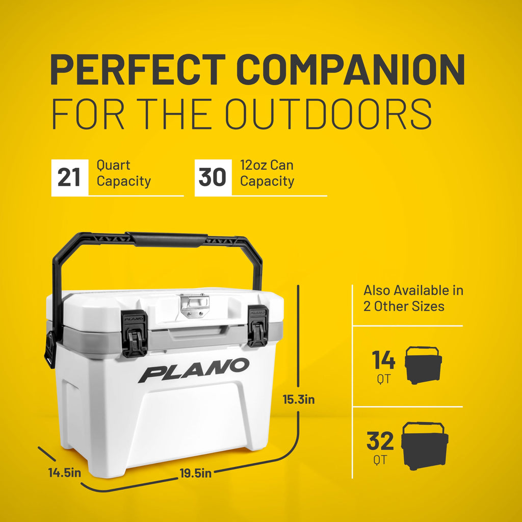 Plano Frost 21-Quart Hard Cooler, Includes Dry Basket, Small, White And Black, Durable, Insulated Ice Chest For Camping, Fishing