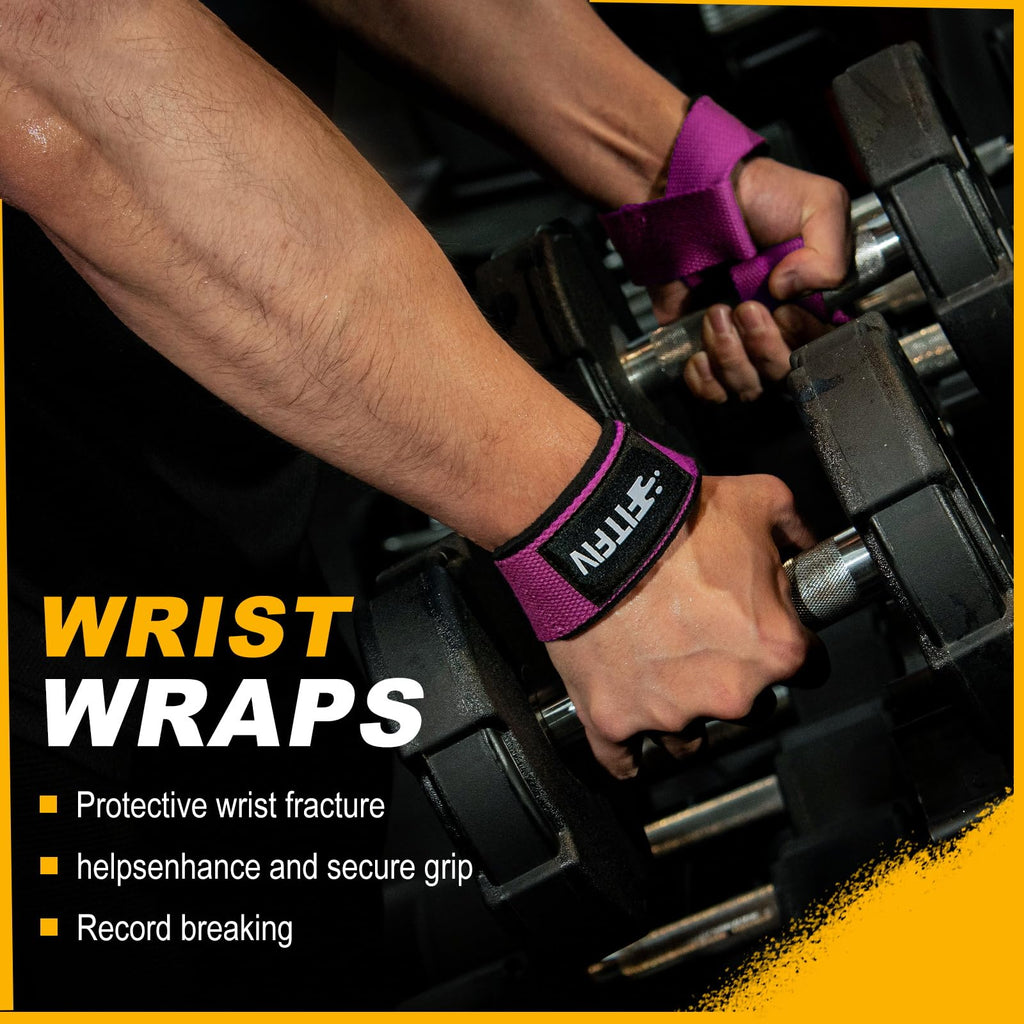 FITFIV Lifting Straps for Weightlifting, Lifting Wrist Straps for Gym Strength Training, Neoprene-padded Wrist Cushion - Men & W