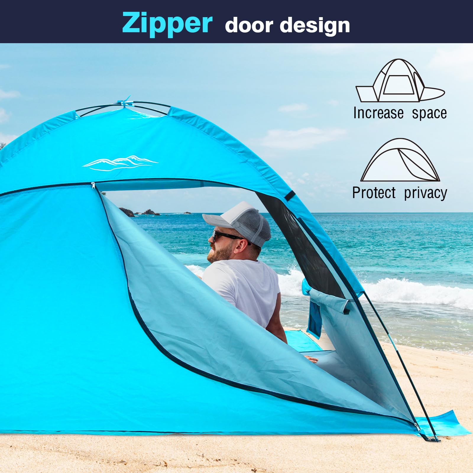 Dlucky Beach Tent For 2/3-4/5 Person,Anti-Uv Portable Sun Shade Shelterupf 50+,Both Sides Extendable Floor,Extendable Awning,Wit