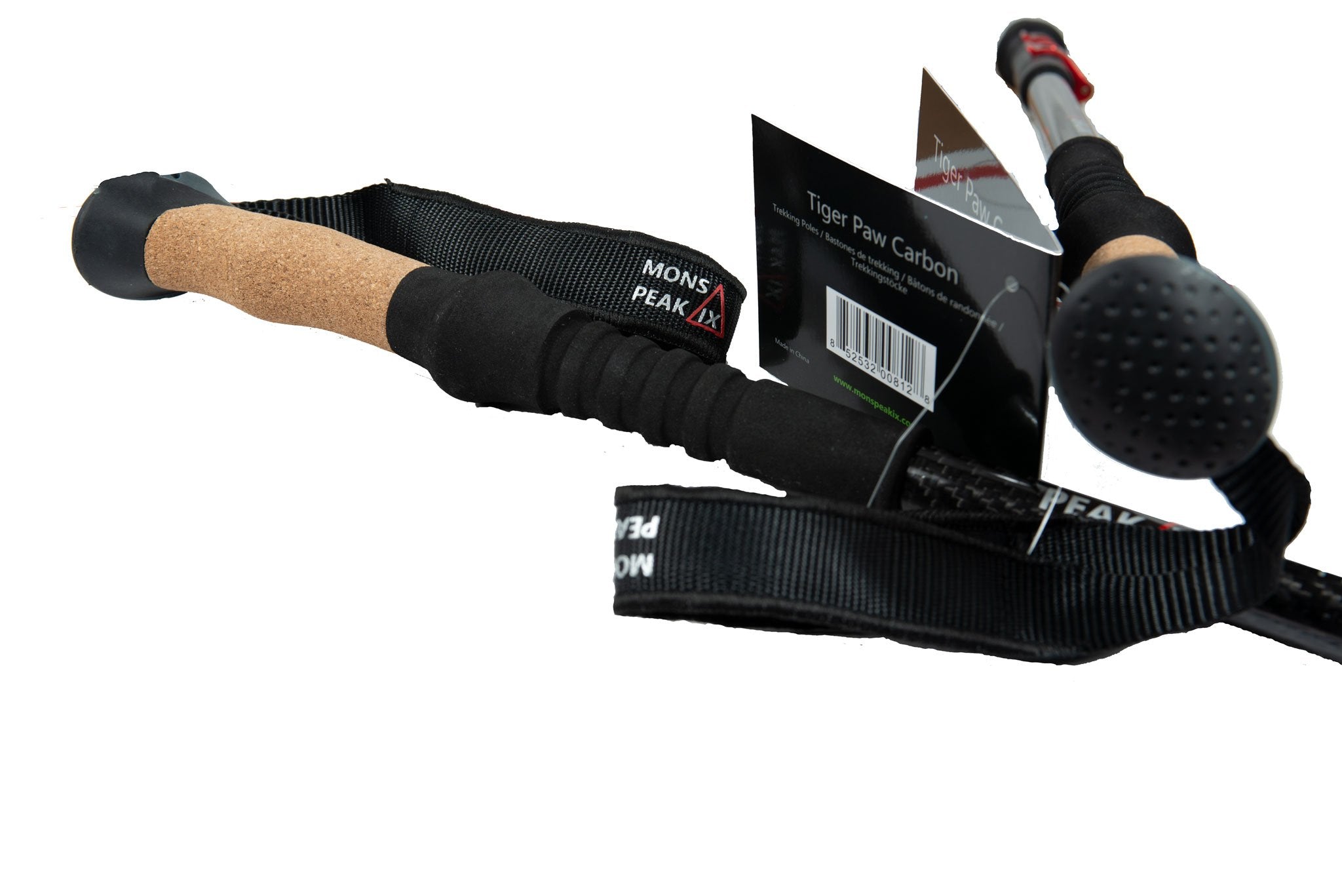 Mons Peak Ix Tiger Paw Carbon Trekking Poles, Black, Adjustable Height