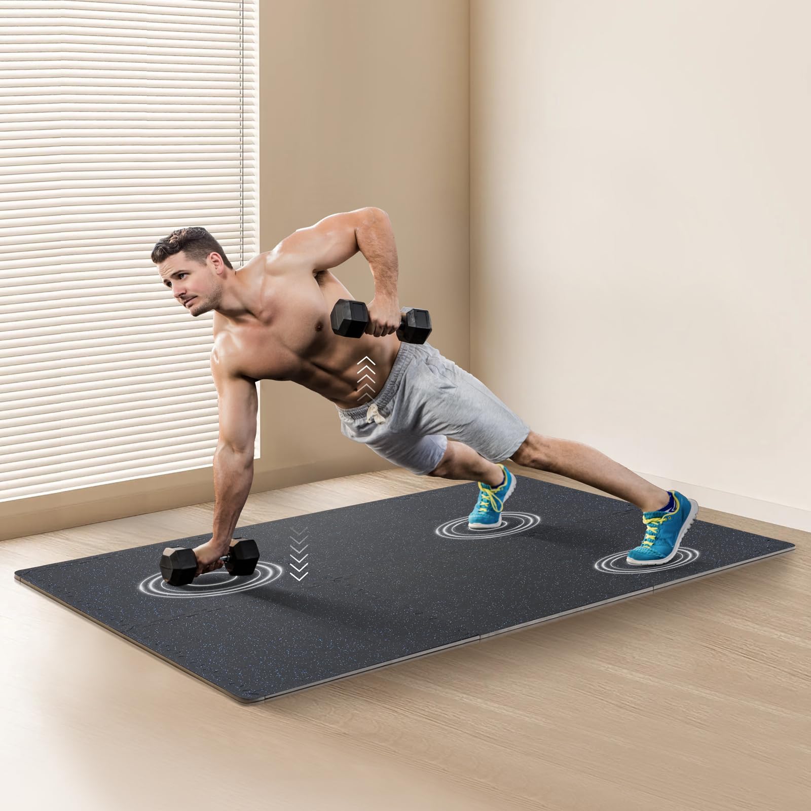 Vevor 25 Pcs 0.56'' Thick Gym Floor Mats, 24''X24'' Eva Foam & Rubber Top Interlocking Workout Mats With 100 Sq.Ft Coverage, Wat