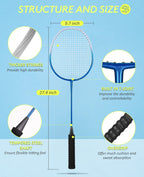 Hiraliy Badminton Rackets Set Of 4 For Outdoor Backyard Games, Including 4 Rackets, 12 Nylon Shuttlecocks, 4 Replacement Grip Ta
