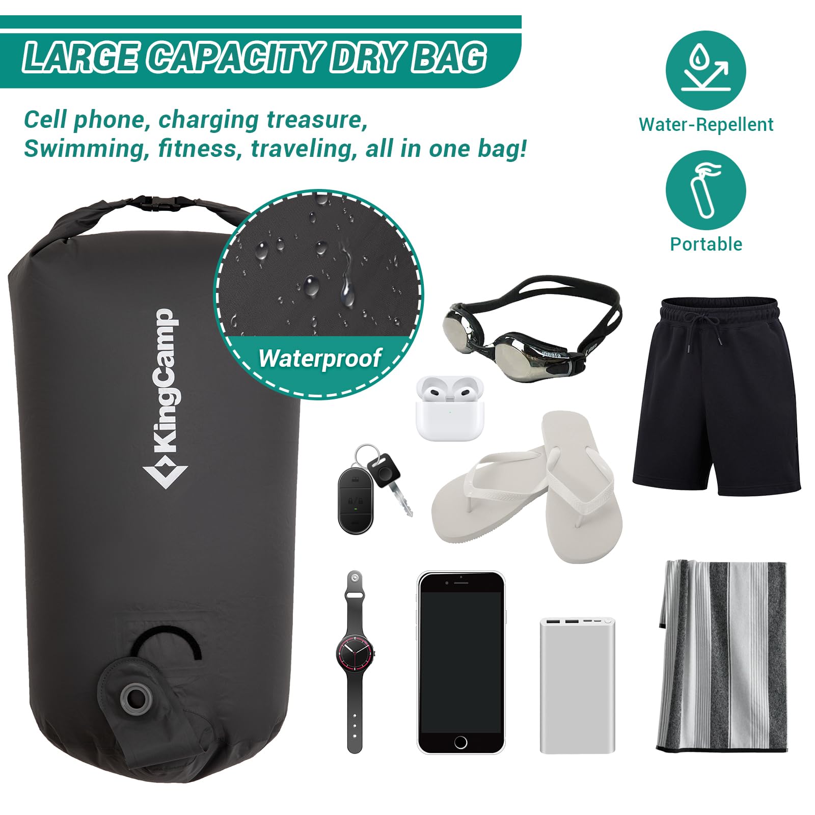 Kingcamp Air Pump Sack, Roll Top Compression Pump Bag For Inflation Sleeping Mats, Ultralight Pump Sack For Camping Foam Sleepin