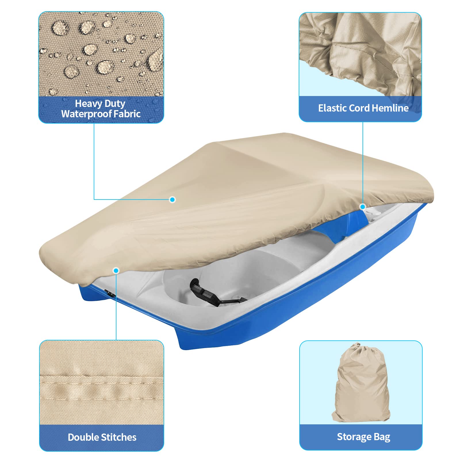 Icover Pedal Boat Cover, Fits 3 Or 5 Person Paddle Boat Water Proof Heavy Duty Boat Cover, Sand