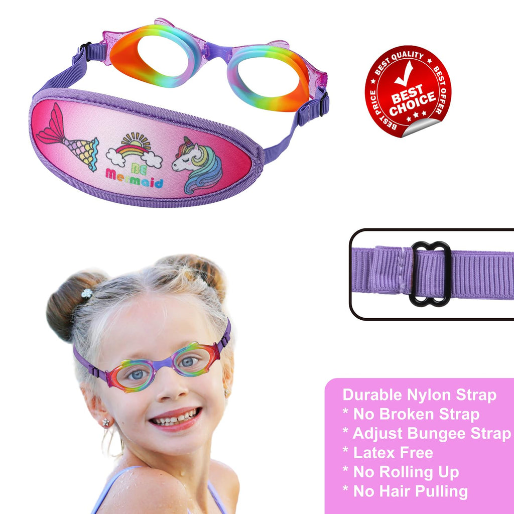 Ruigao Kids Swim Goggles Age 2-6, Toddler Goggles No Hair Pull,Child Goggles Padded Headband (2Pk - Rainbow)