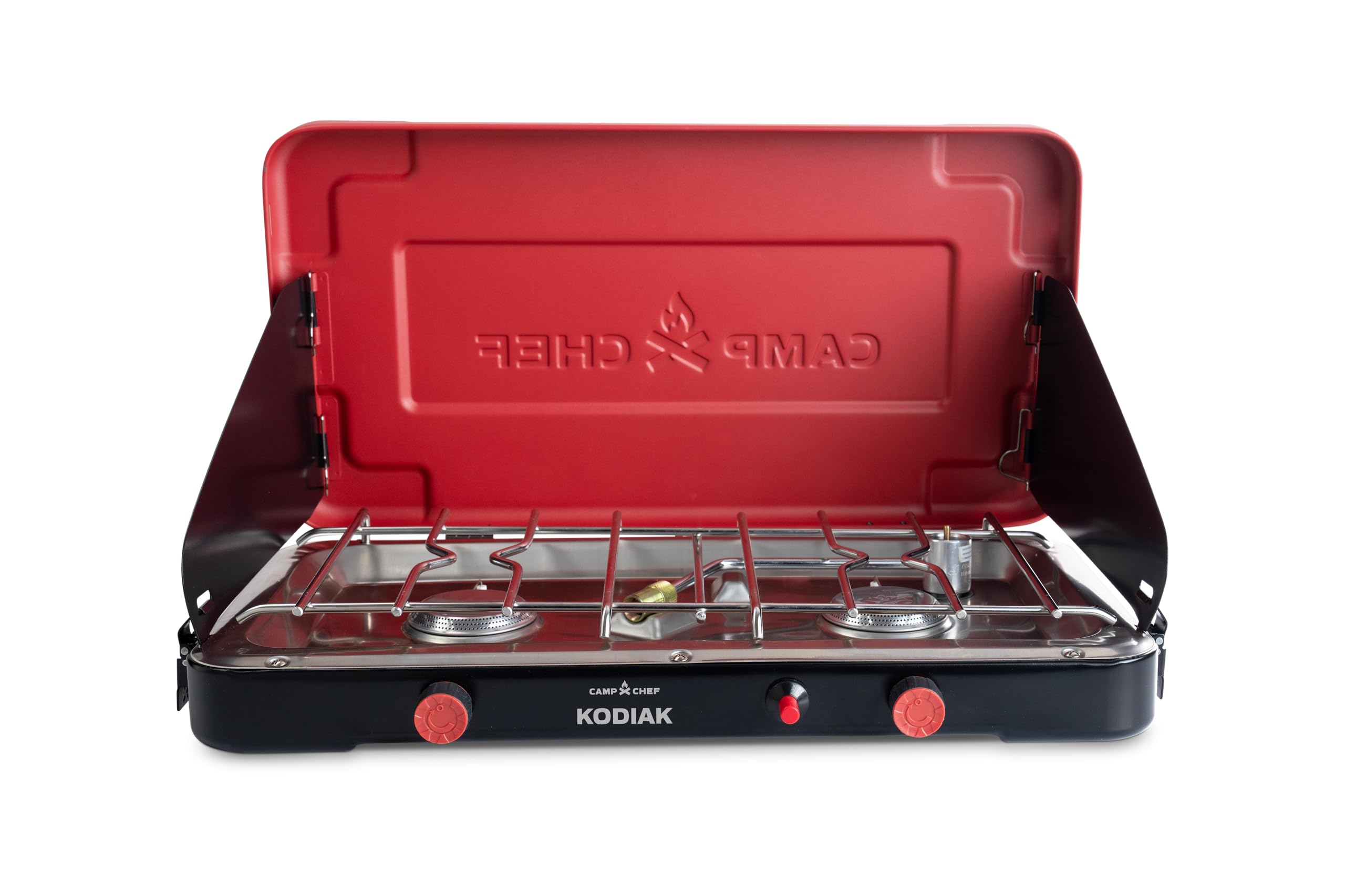 Camp Chef Mountain Series Kodiak - High Outpt Two-Burner Camp Stove - Lid Doubles as Windscreen - Portable Cooking Stove - For O