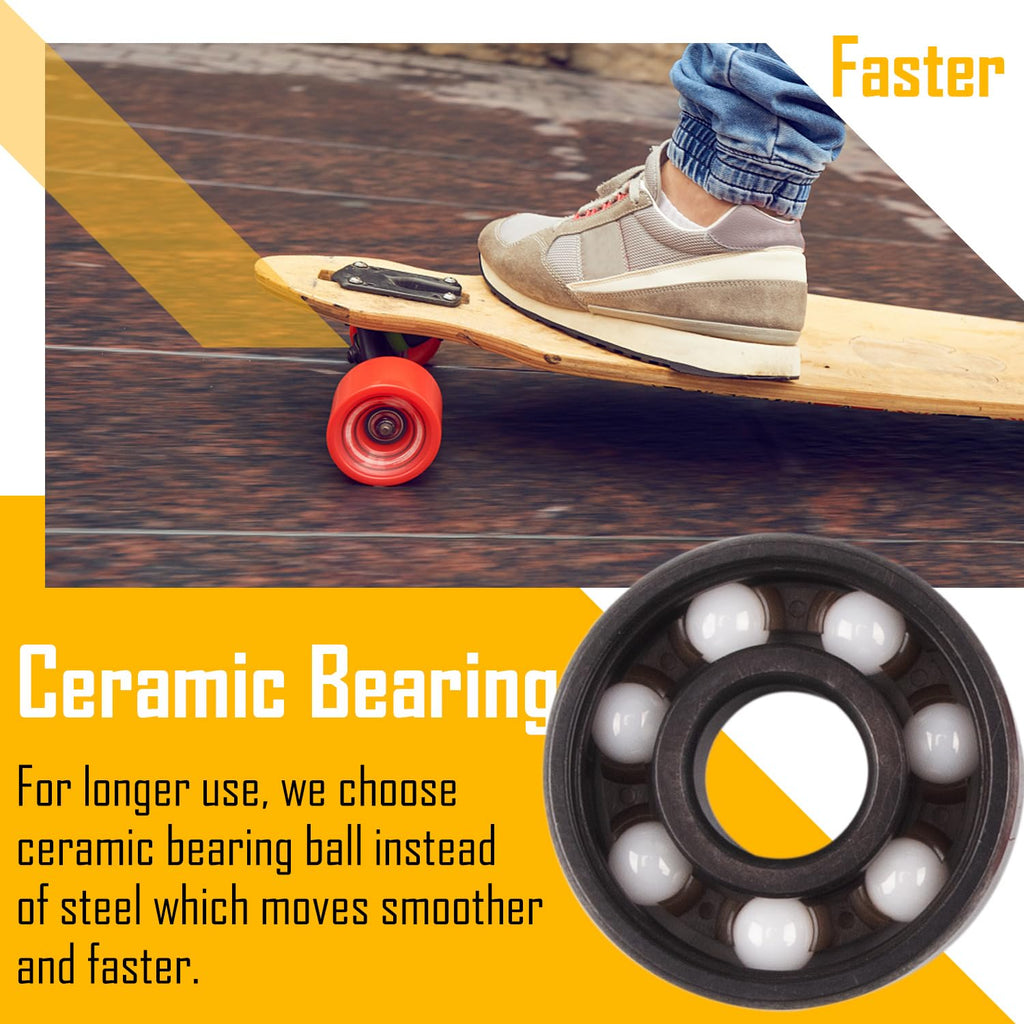 Senston Ceramic Skateboard Bearings High Speed Double Shielded 608 Rs Abec-11 8 Pack Set For Skateboard Trucks Scooters Wheel Ro