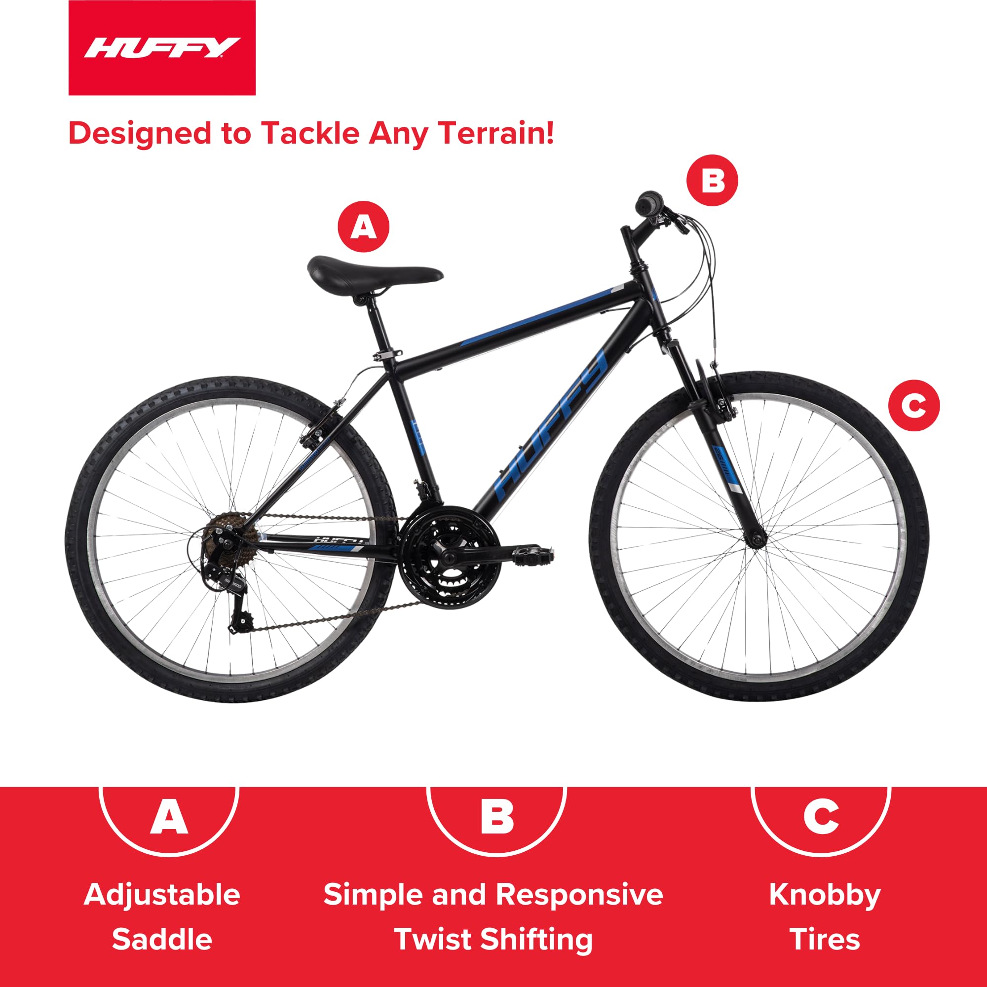 Huffy Stone Mountain 21-Speed Hardtail Mens Mountain Bike, 26-Inch, Matte Black