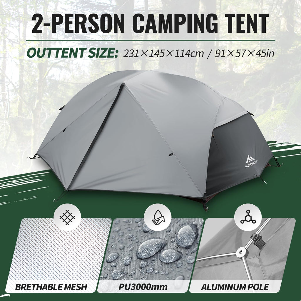 Forceatt Tent For 2 Person Is Waterproof And Windproof, Camping Tent For 3 To 4 Seasons,Lightweight Aluminum Pole Backpacking Te