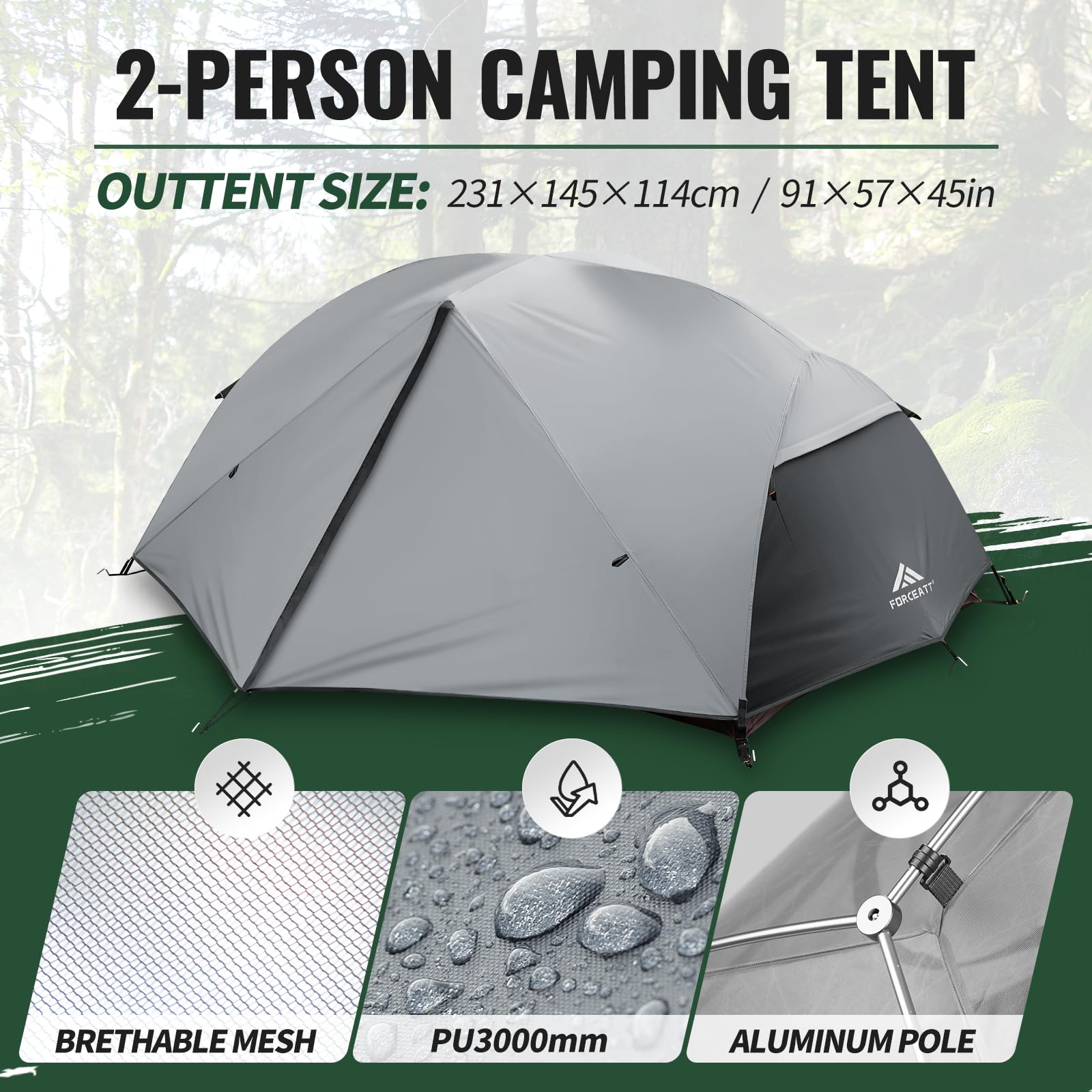 Forceatt Tent For 2 Person Is Waterproof And Windproof, Camping Tent For 3 To 4 Seasons,Lightweight Aluminum Pole Backpacking Te