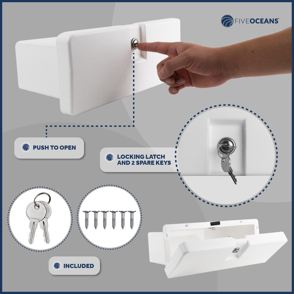 Five Oceans Boat Glove Box, Lockable With 2 Keys, High-Impact And Uv-Resistant White Abs Palstic - Fo2894