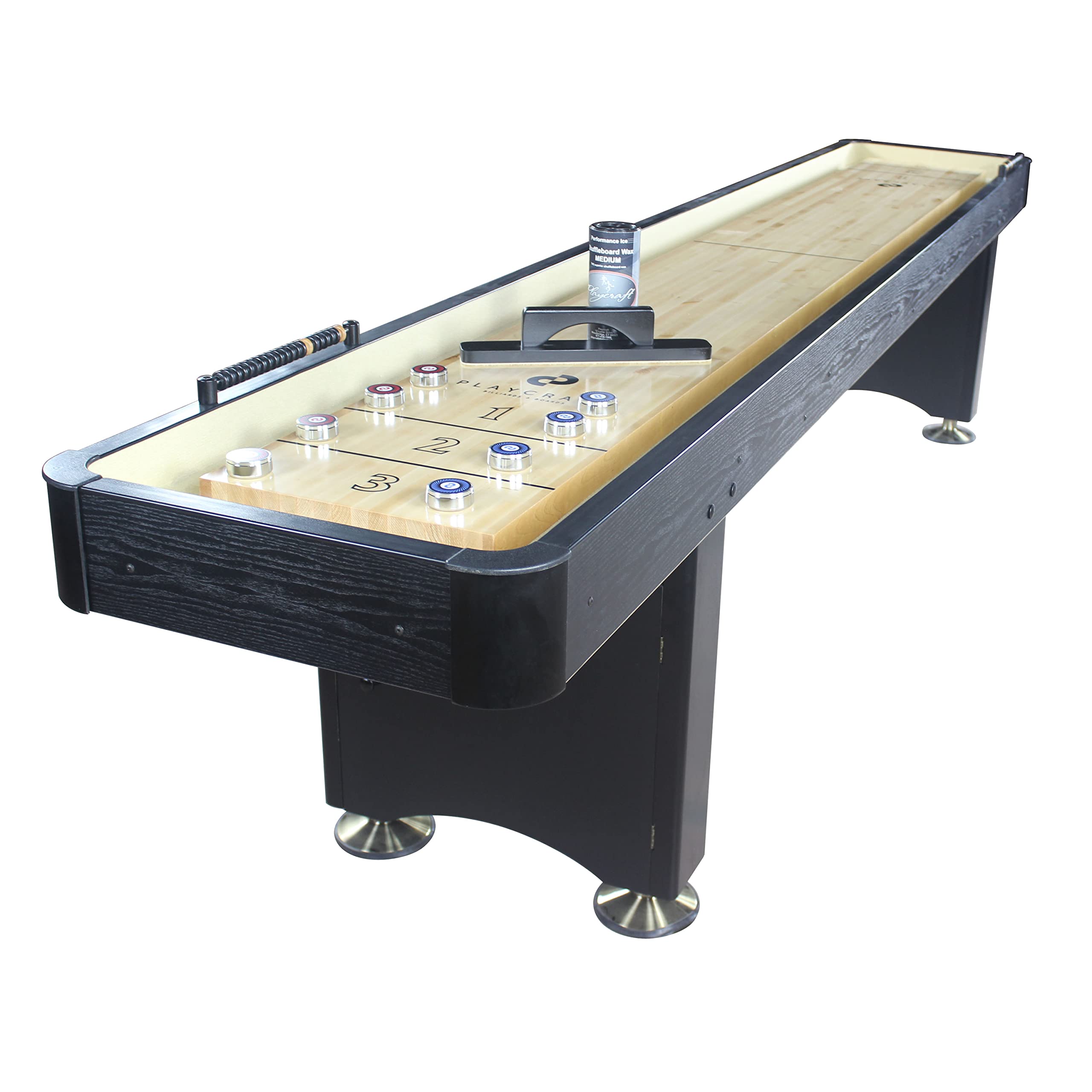 Playcraft Woodbridge Shuffleboard Table with Storage Cabinet - Shuffle Board Game Table Set with Matching Abacus, 8 Pucks, Brush
