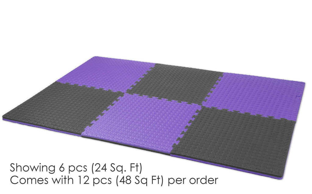 Xspec 1 Extra Thick 48 Sq Ft Reversible Eva Gym Foam Floor Mat Tiles (24 X 24), Steel Pattern, 12 Pcs, Blackpurple