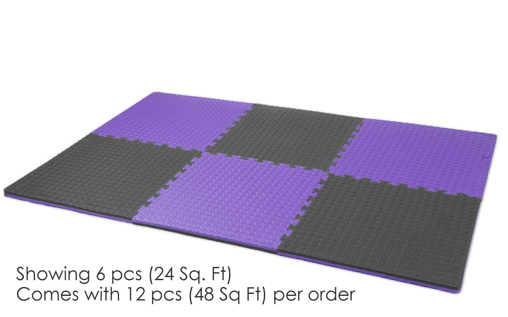 Xspec 1 Extra Thick 48 Sq Ft Reversible Eva Gym Foam Floor Mat Tiles (24 X 24), Steel Pattern, 12 Pcs, Blackpurple