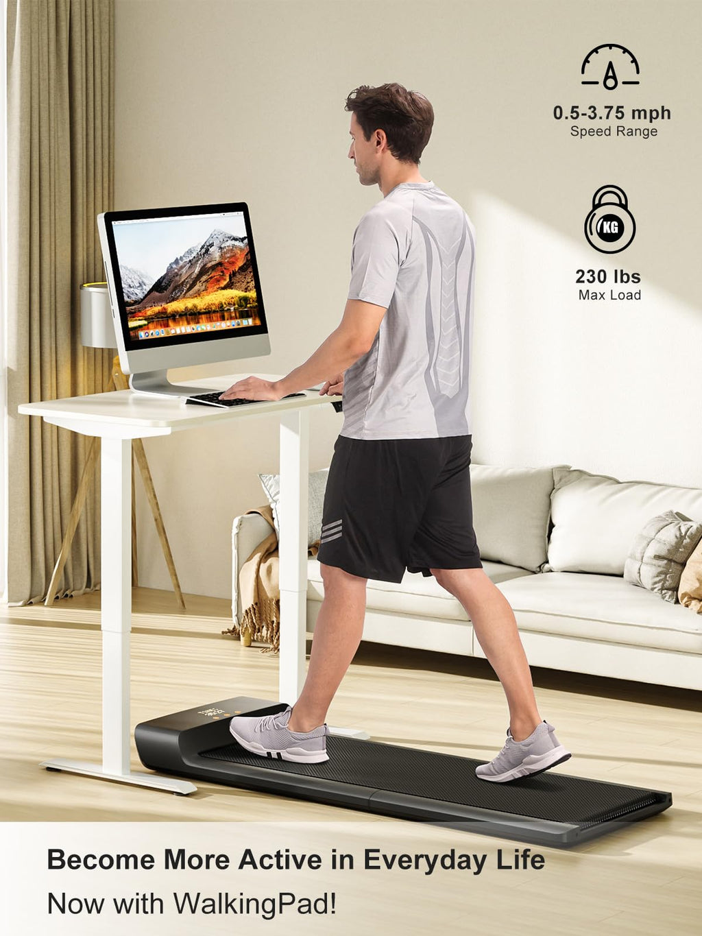 WALKINGPAD A1Pro Foldable Walking Pad Treadmill for Home Office, Under Desk Treadmill with Adaptive Speed Control, Compact Desig