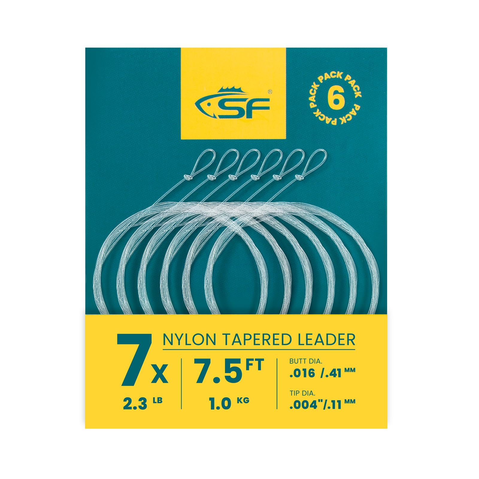Sf 6Pcs Pre Tied Loop Fly Tapered Leader Nylon Fly Fishing Trout Leader Line 7.5Ft-7X
