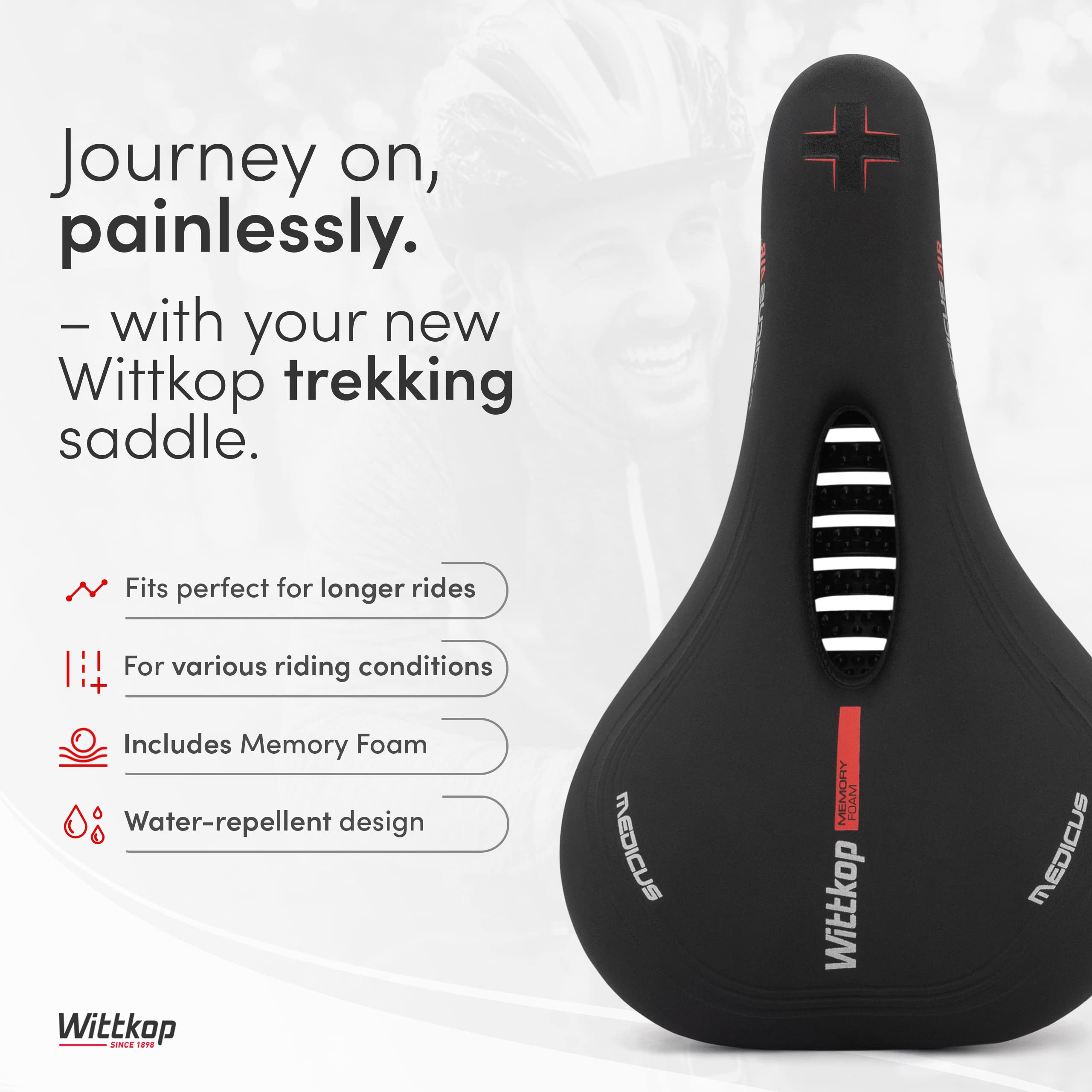 Wittkop Bike Seat [Trekking] For Men & Women, Waterproof Bike Saddle With Innovative 5-Zone-Concept - Exercise Bicycle Saddle -