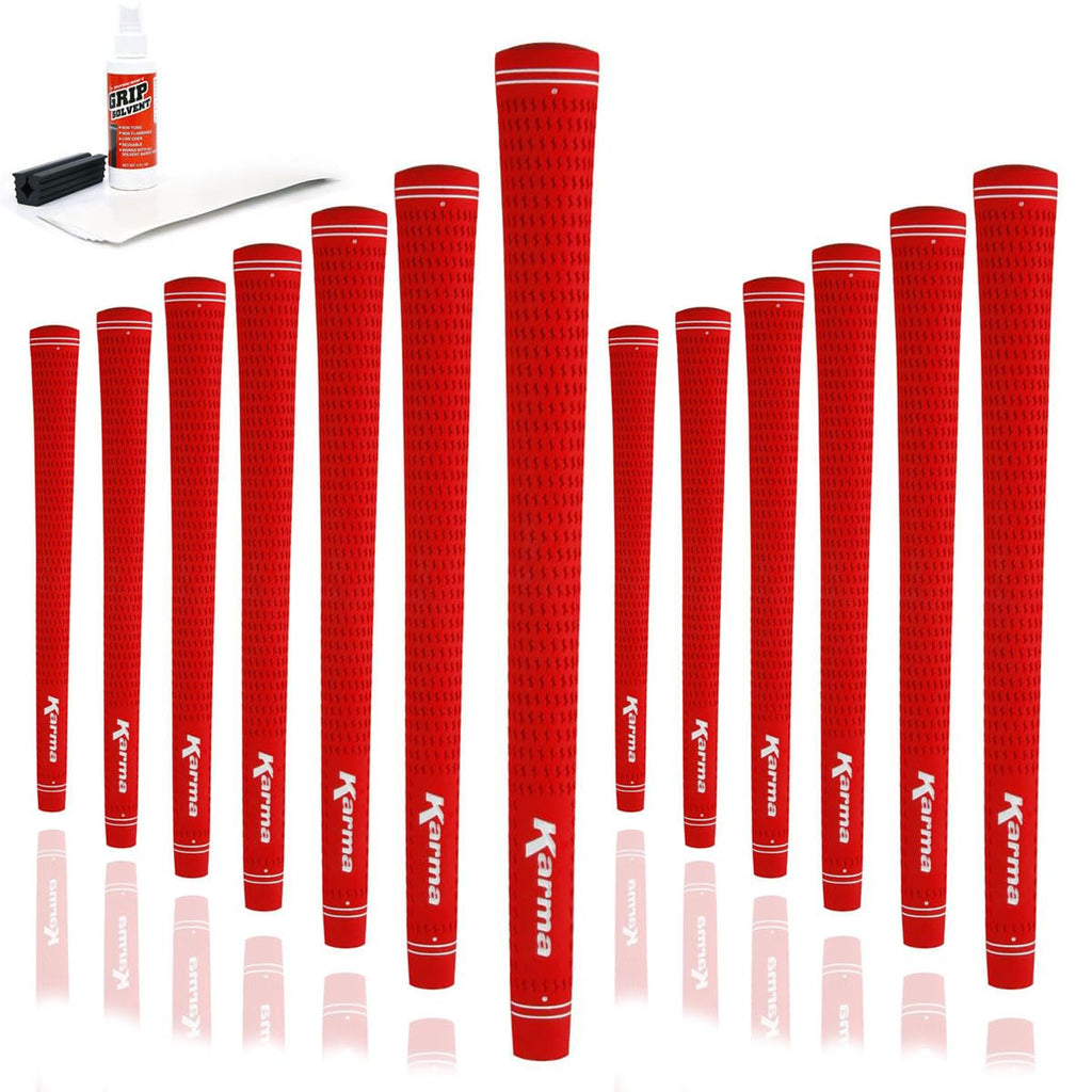 Karma Velour Red Jumbo Golf Grip Kit (With 13 Golf Grips, Tape Strips, Solvent, Rubber Shaft Clamp)
