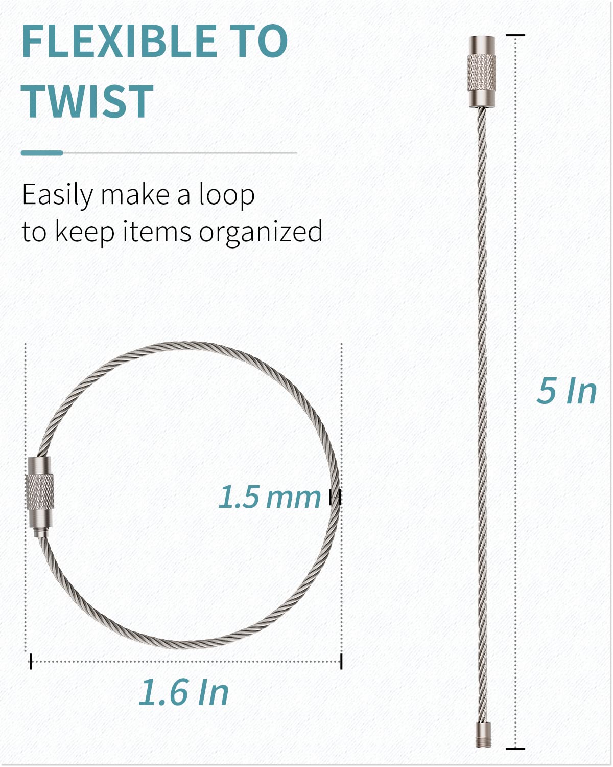 Pawfly 5 Inch Wire Keychain Cable Large Stainless Steel Key Ring Loop Holder For Outdoor Hiking Heavy Duty Connectable Luggage T