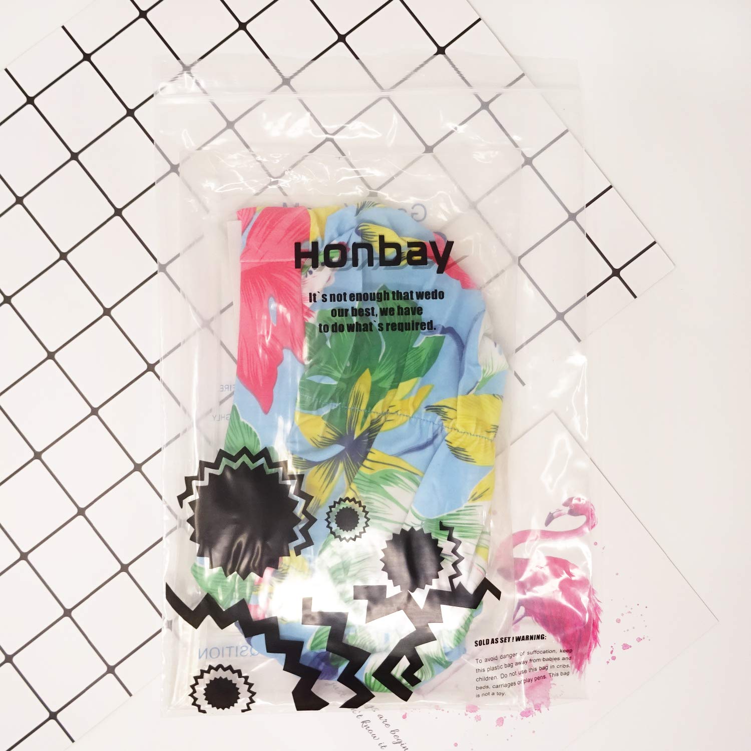Honbay Pleated Swimming Cap Long Hair Swim Cap Bathing Cap, Non-Waterproof (Monstera)