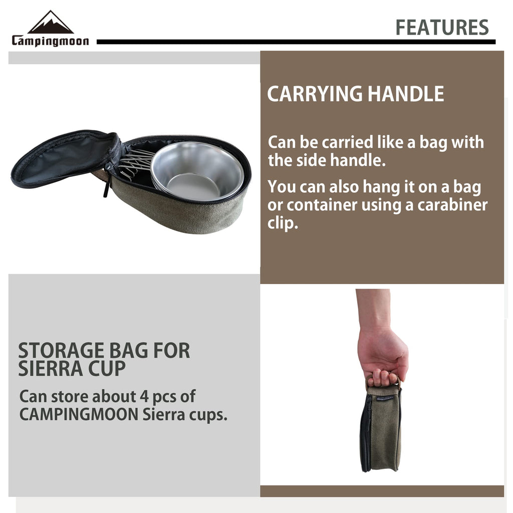 Campingmoon 4Pcs Set Stainless Steel Camping Sierra Cup 310Ml With Storage Case S220-4P+B