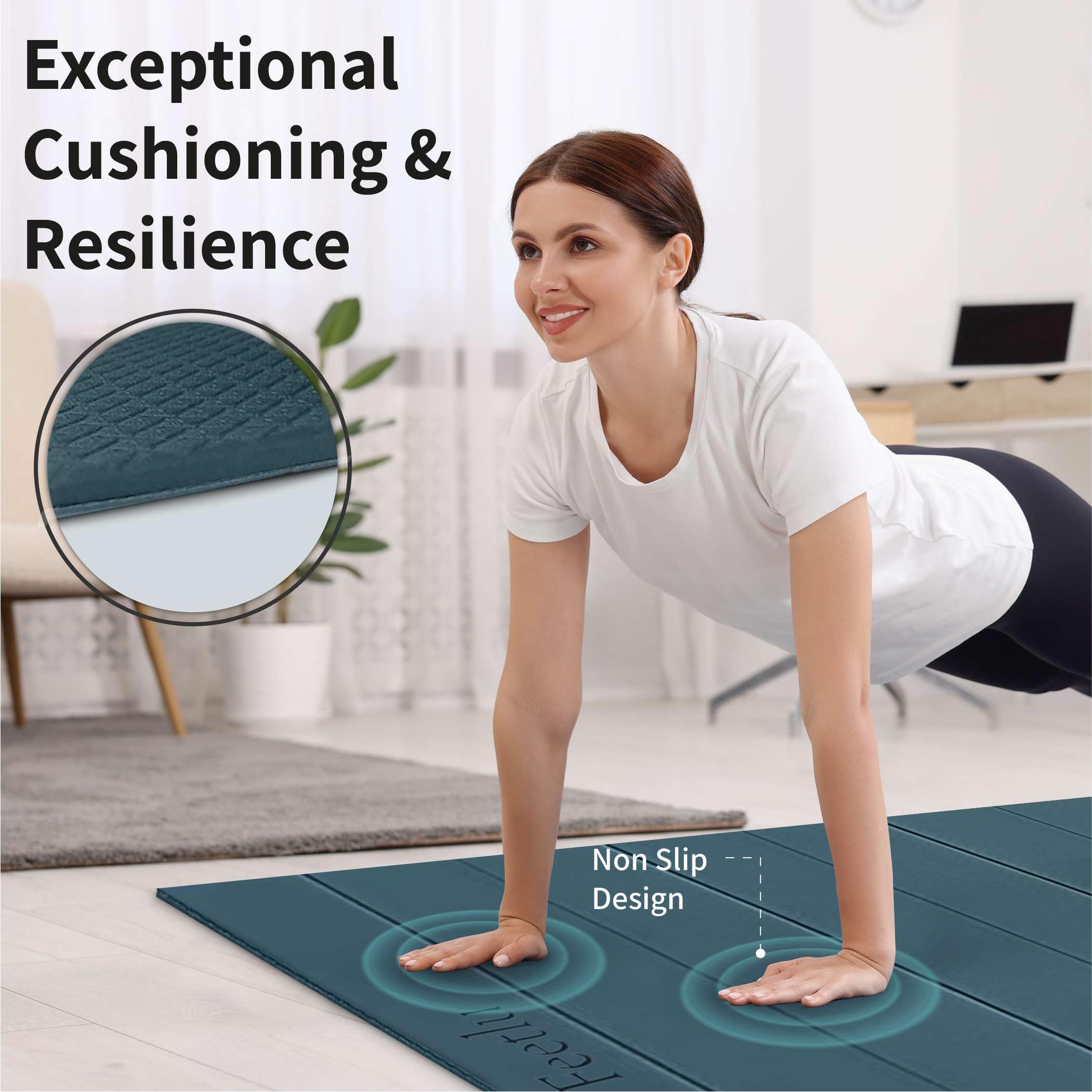 Feetlu Foldable Large Yoga Mat: Extra 1/3 Inch Thick Workout Mat For Home Gym And Travel - Anti-Slip Folding Exercise Mat For Yo