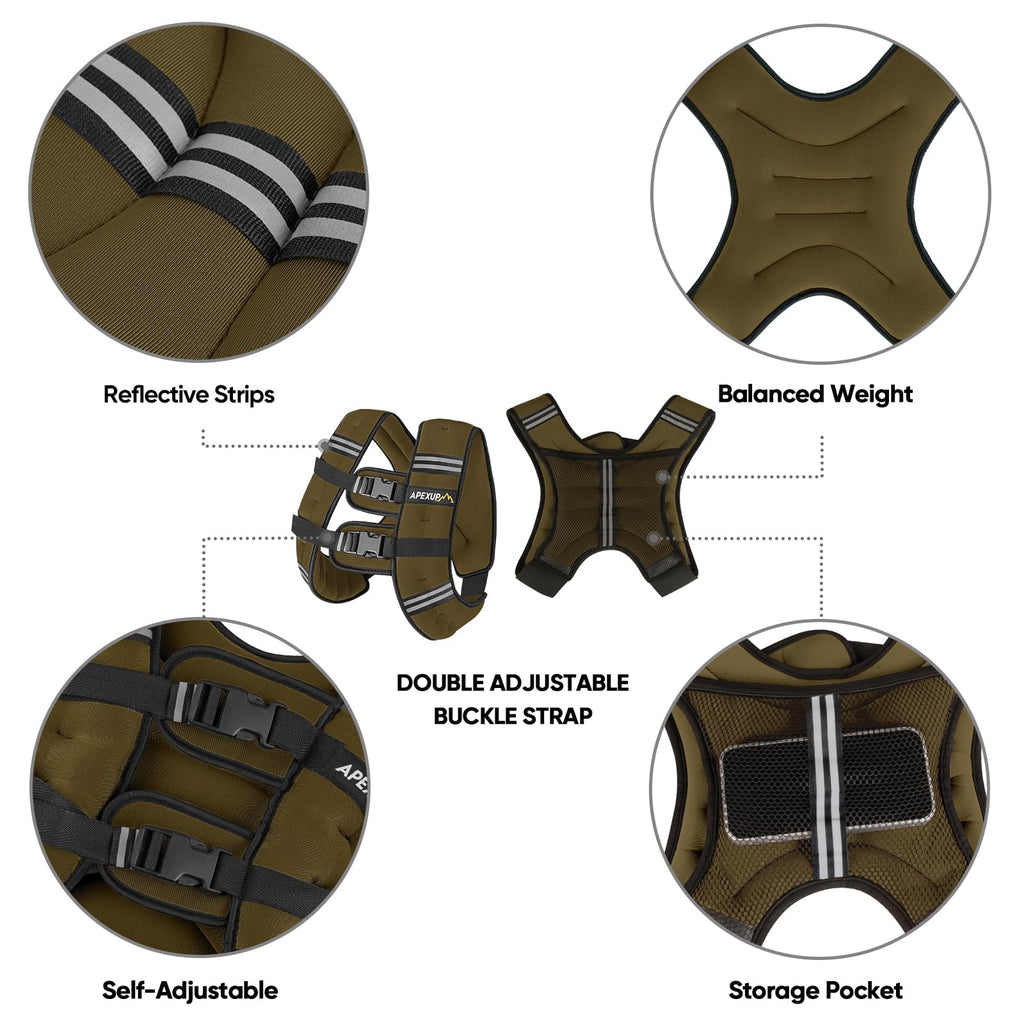 APEXUP 15lbs Weighted Vest Men Women, Weight Vest for Women Workout Equipment for Strength Training Running (Khaki)