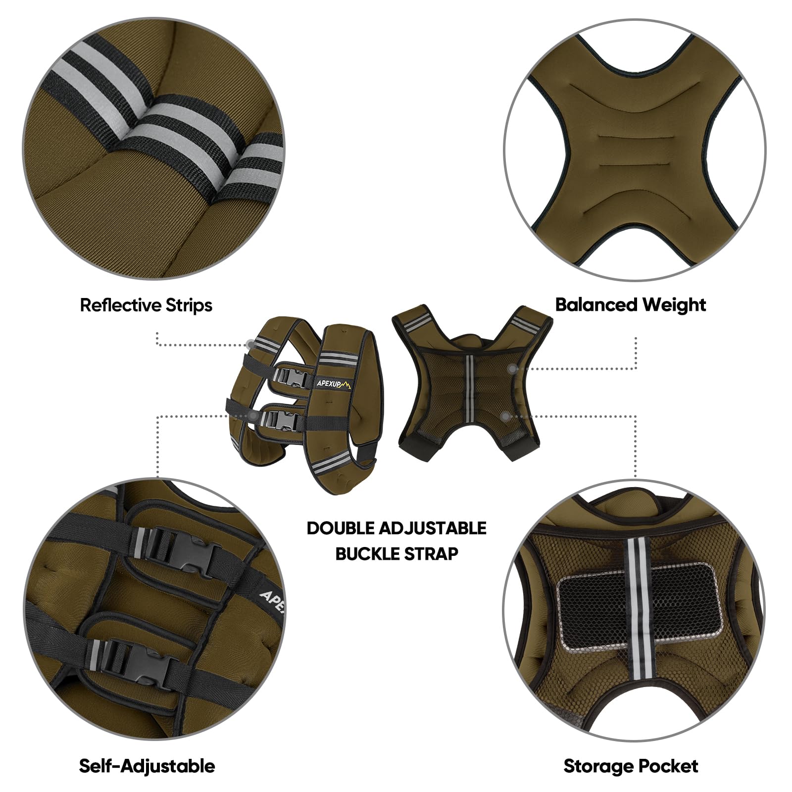 APEXUP 15lbs Weighted Vest Men Women, Weight Vest for Women Workout Equipment for Strength Training Running (Khaki)