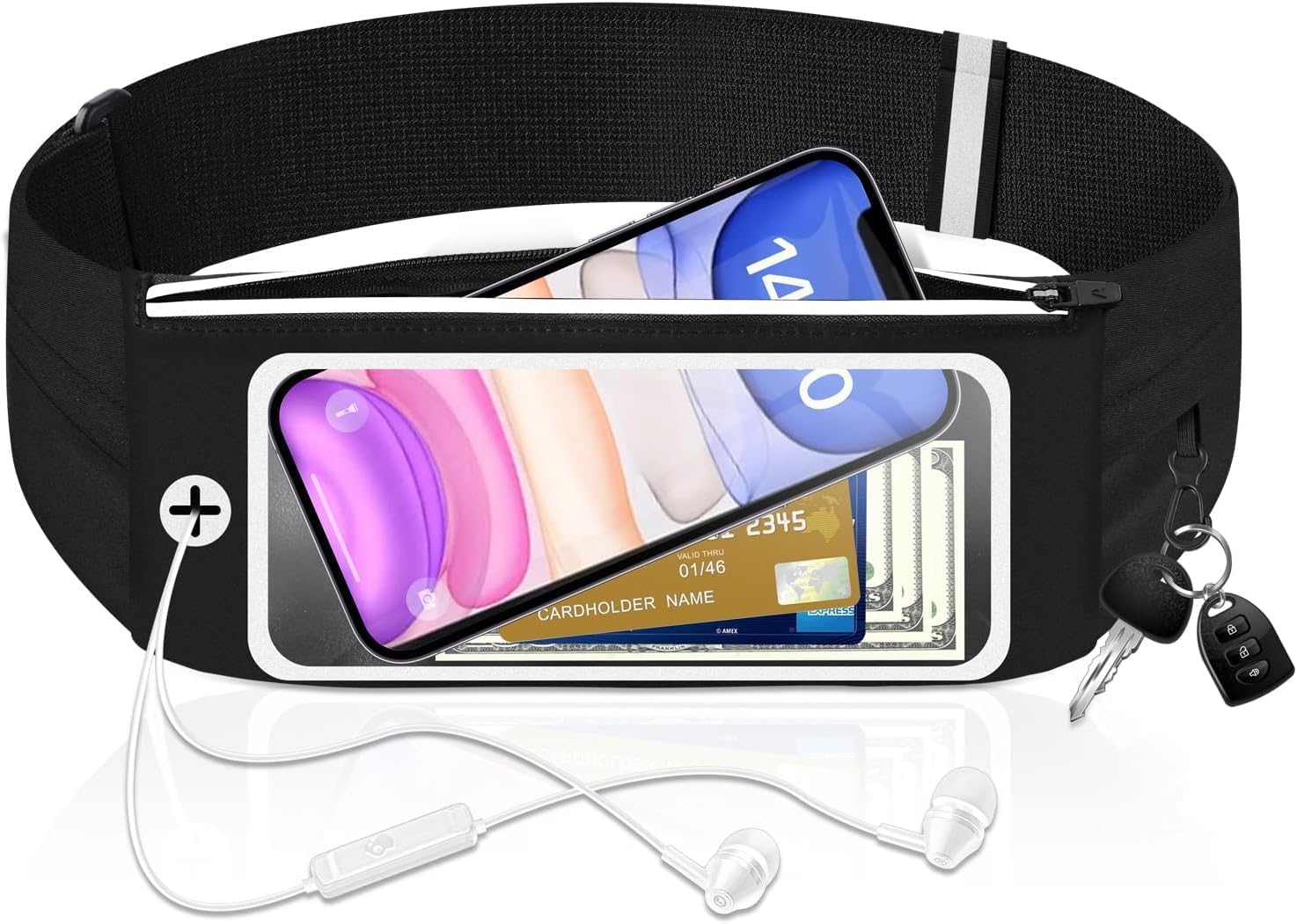 Running Belt Waist Packs with 3 Pockets Touchscreen Window for Women & Men Sweatproof Fitness Belt for iPhone 15 Pro Max 14 Pro 