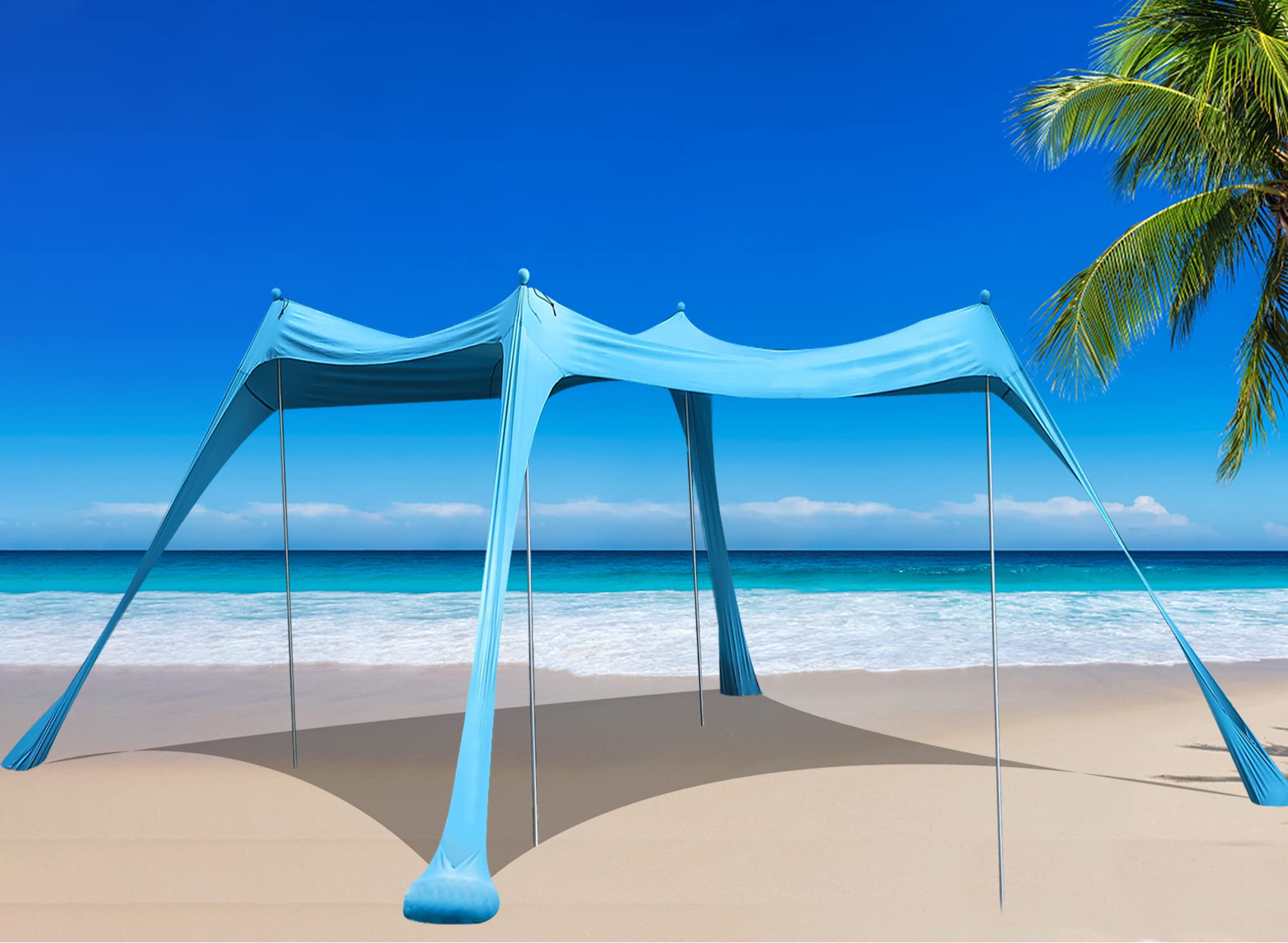 Botindo Family Beach Tent Canopy Sun Shade, Pop Up Grande Beach Tent Sun Shelter Stability 4 Poles With Portable Carry Bag Outdo