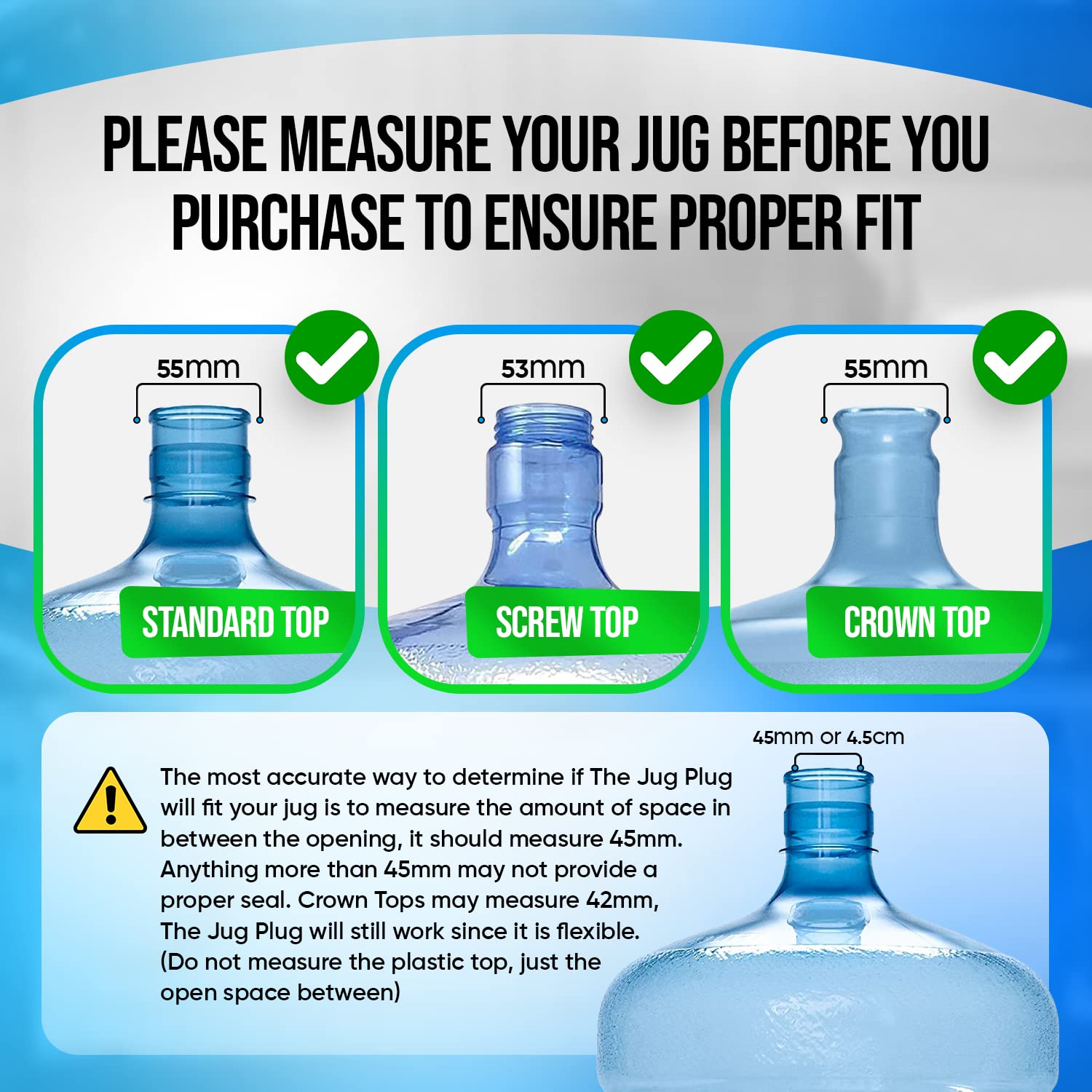 The Jug Plug Original 5 Gallon Water Jug Cap Reusable - No Spill Silicone 3 & 5 Gallon Water Jug Lid Fits 55Mm Bottles - Easy-To