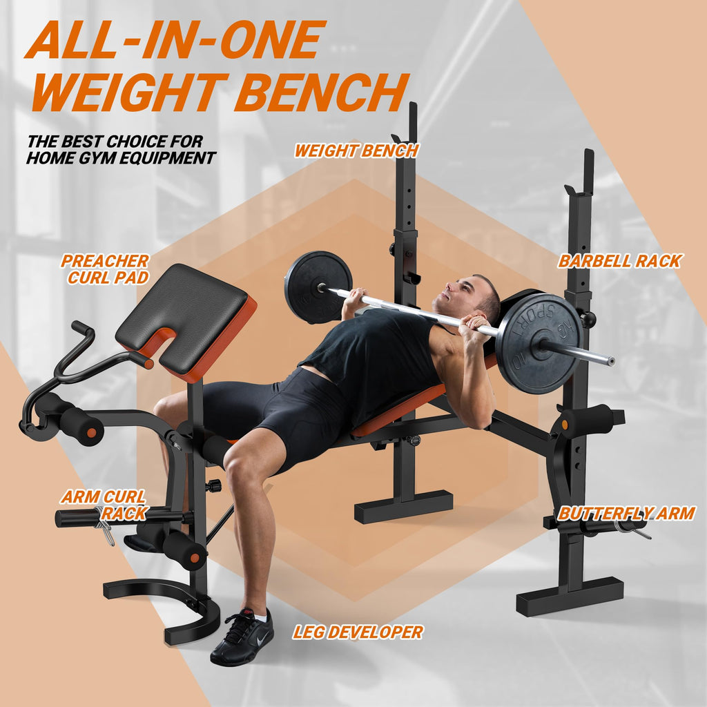 XDDIAS Weight Bench, 6 In 1 Bench Press Squat Rack Weight Bench With Leg Extension And Leg Curl, Weight Benches For Home Gym Wit