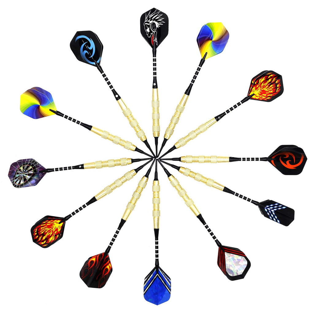 Roobeeo Soft Tip Darts 12 Pcs 18G Plastic Tip Darts Set With Brass Steel Barrels&Aluminum Shafts,200 Extra Dart Tips 42 Dart Fli