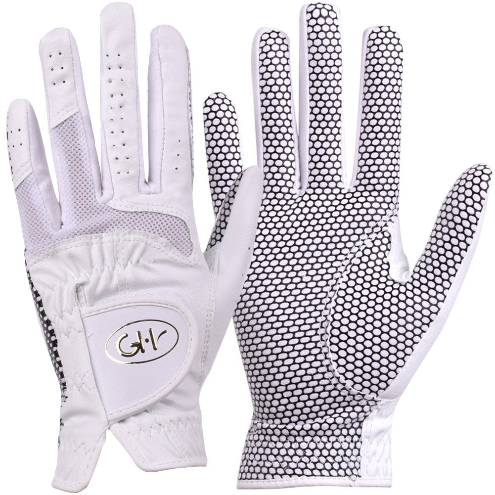 Gh Womens Leather Golf Gloves One Pair - Plain Both Hands (White, 21 (L))
