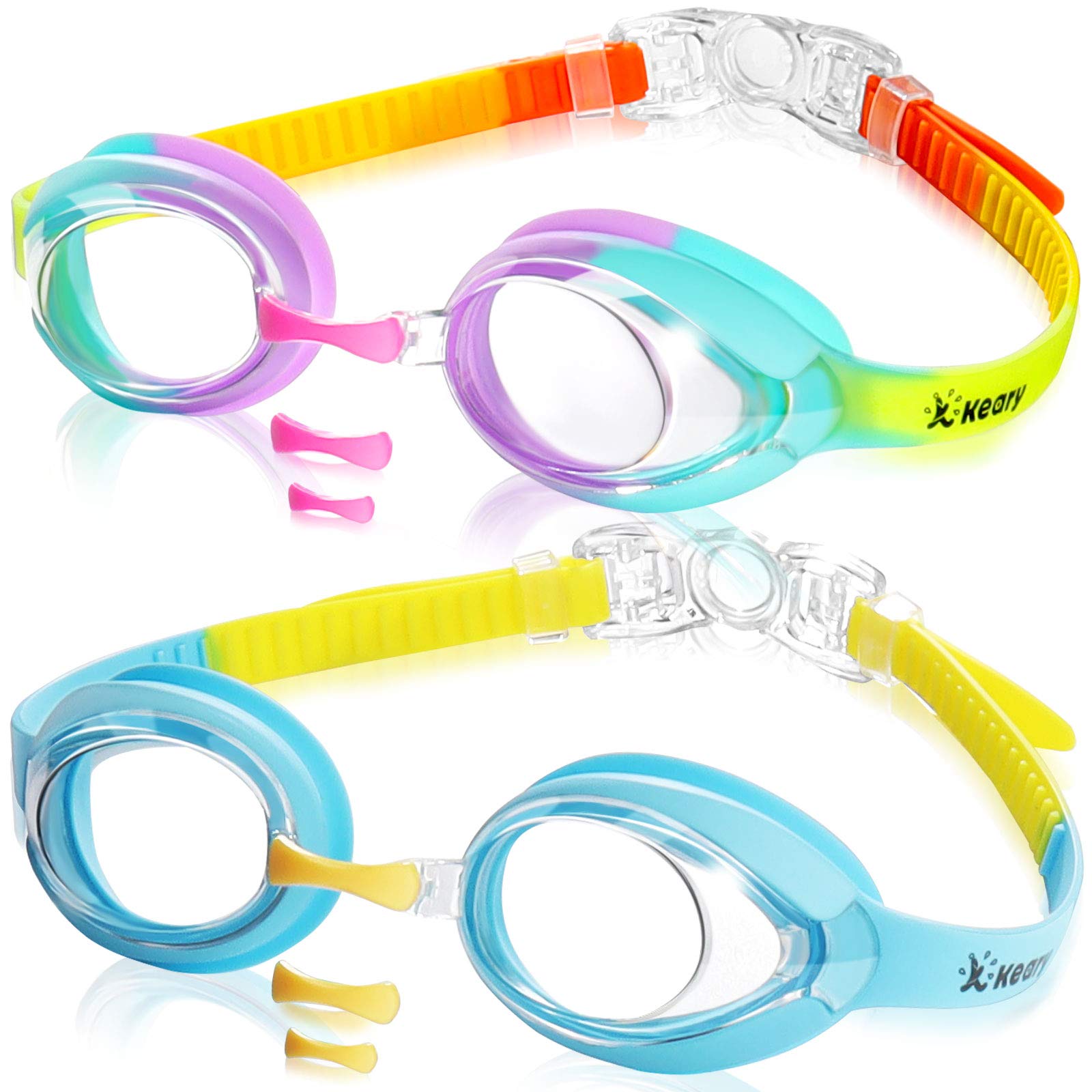 Keary 2 Pack Kids Swim Goggles Swimming Goggles For Toddler Children Girls Boys Youth, Anti-Fog Waterproof Uv Protection Crystal