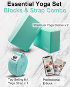 Tumaz Yoga Blocks 2 Pack With Strap Set, High Density/Lightweight Eva Foam Yoga Blocks Or Non-Slip Solid Natural Cork Yoga Block