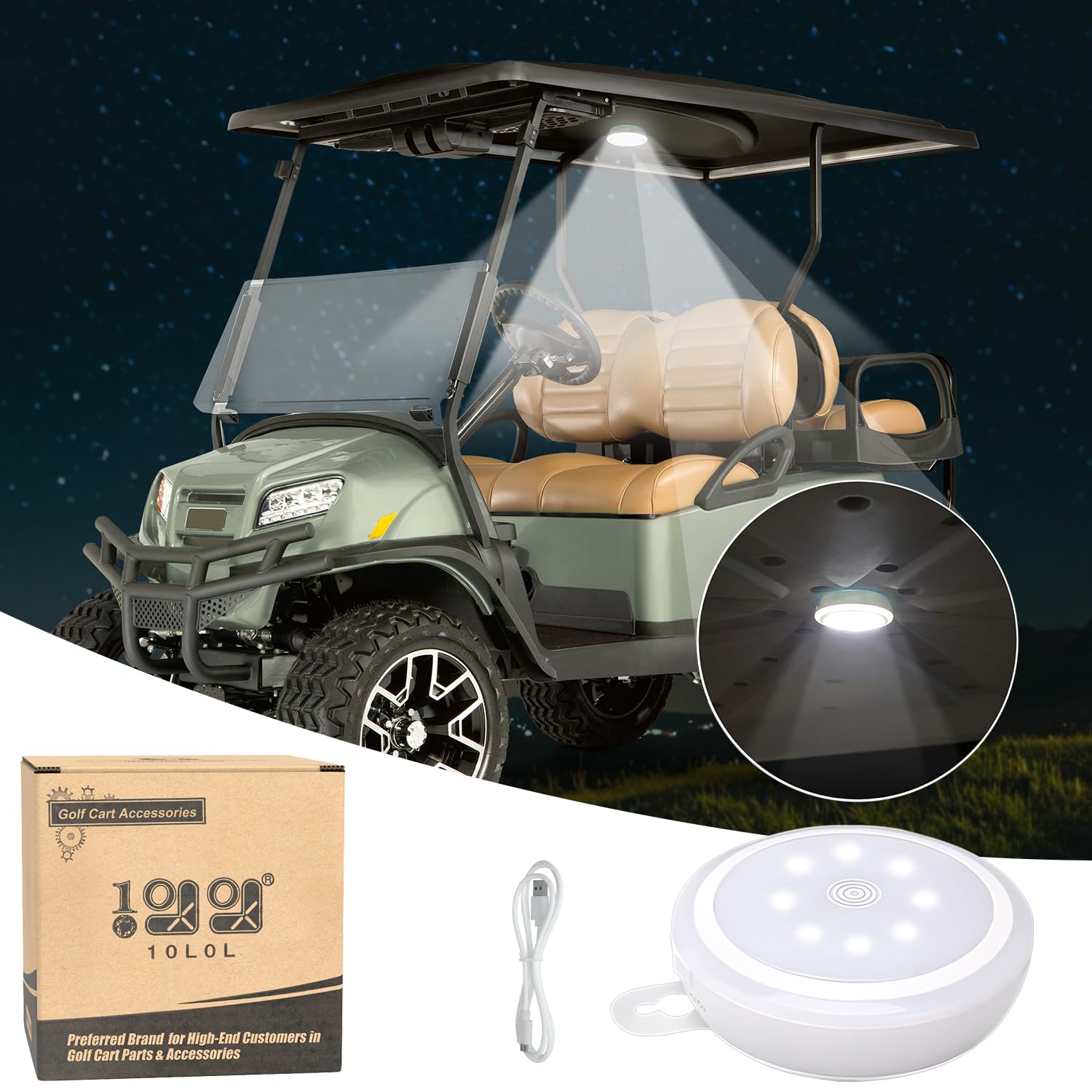 10L0L Universal Golf Cart Dome Light, Usb Rechargeable Battery Powered Super Bright Golf Cart Led Roof Lighting