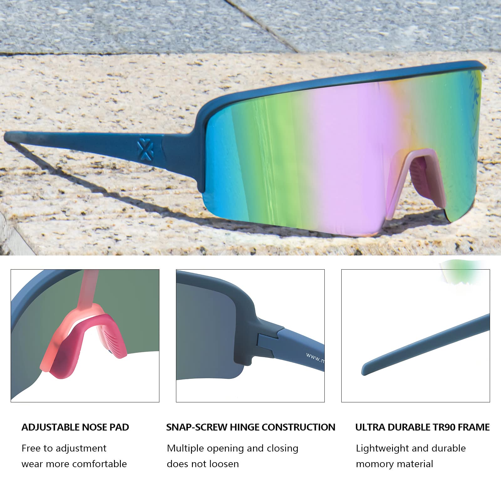 Maxjuli Polarized Sunglasses For Men Women,Windproof Outdoor Sports Cycling Uv400 Protection Semi-Rimless Sun Glasses (Solid Blu