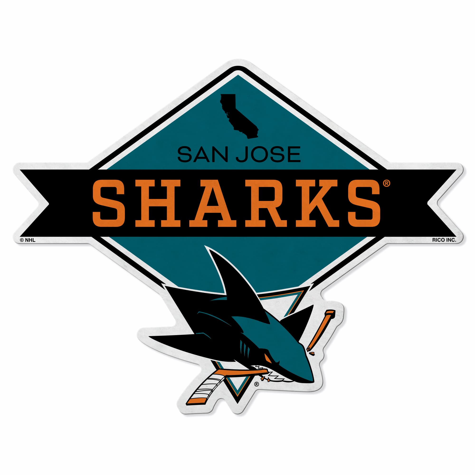 Rico Industries Nhl San Jose Sharks Diamond Shape Cut Pennant - Home And Living Room D  Cor - Soft Felt Ez To Hang