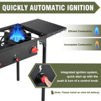 Bestfire 2 Burner Camping Stove With Auto Ignition Button,Side Shelves & Regulator150,000 Btu Gas Stove Propane Burner With Remo